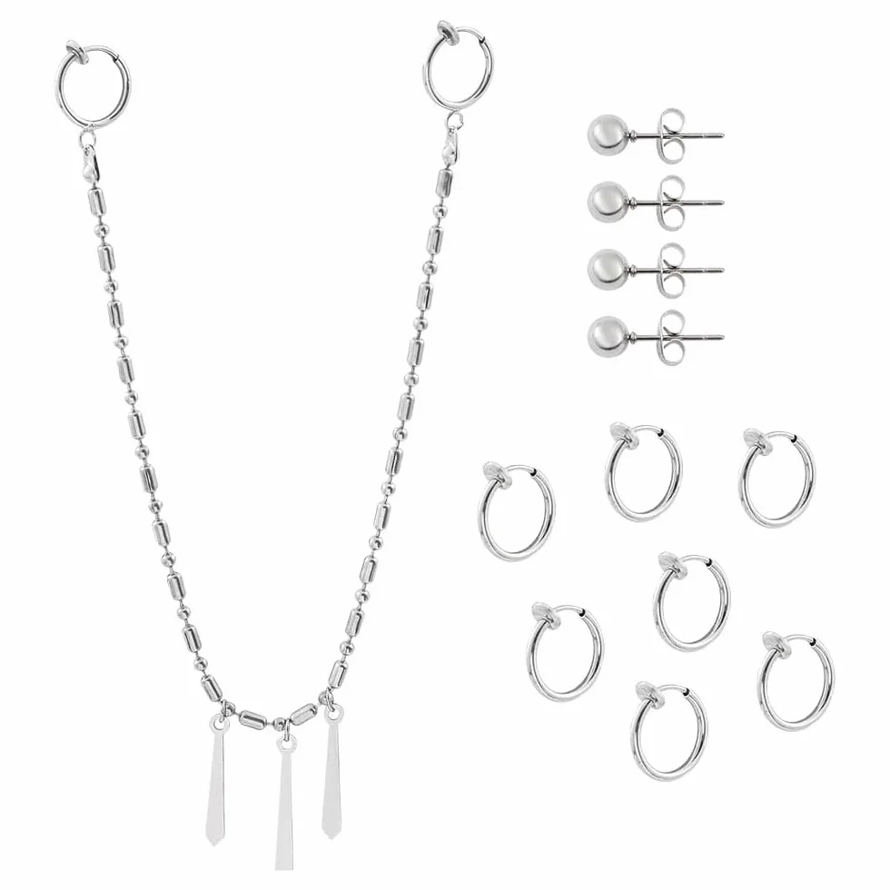 Miyamura Juego de cadena para oreja y labio 12 piercings decorativos falsos sin níquel