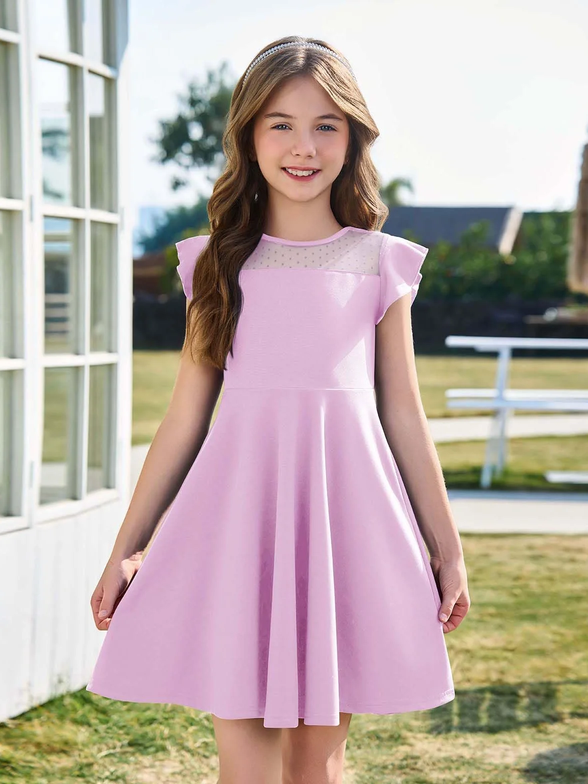Vestido de niña con volantes princesa, vestido de fiesta de malla línea A, vestido de verano para boda