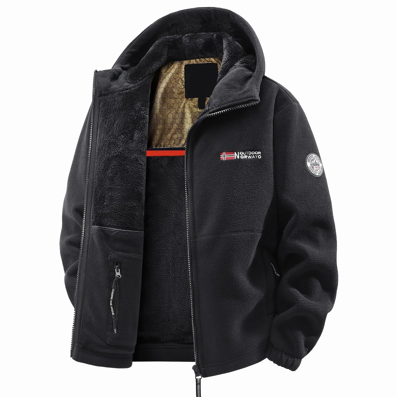 Chaqueta polar de invierno para hombre con capucha, cremallera y bolsillos, a prueba de viento y antifrío
