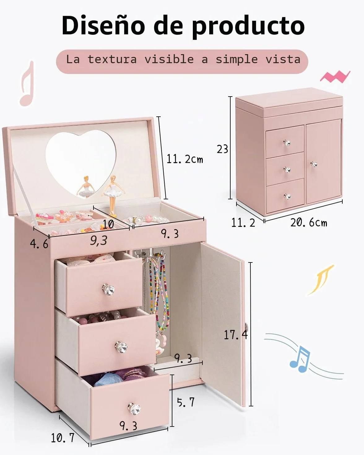 Caja de música para niñas con bailarina, joyero musical 4 capas