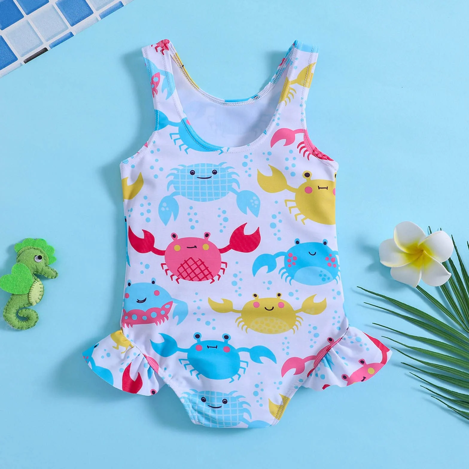 Traje de baño para mujer niña volantes dibujos animados 1 pieza bikini playa