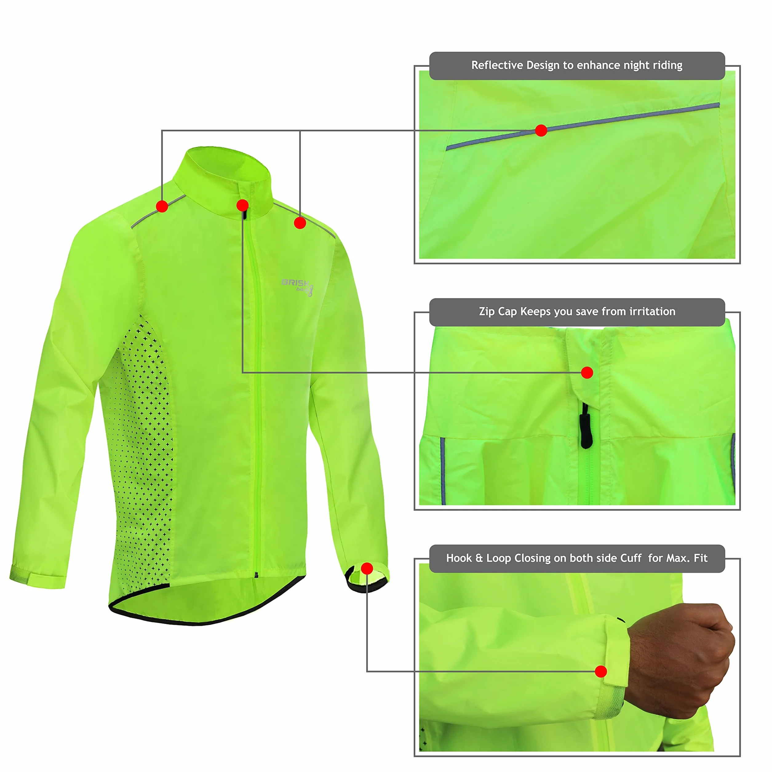Brisk Bike Chubasquero ciclismo hombre impermeable manga larga alta visibilidad reflectante