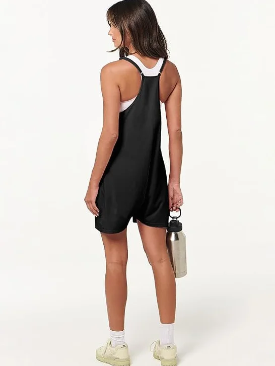 Haibang Peto Jumpsuit Sin Mangas Cuello en V Corto Verano