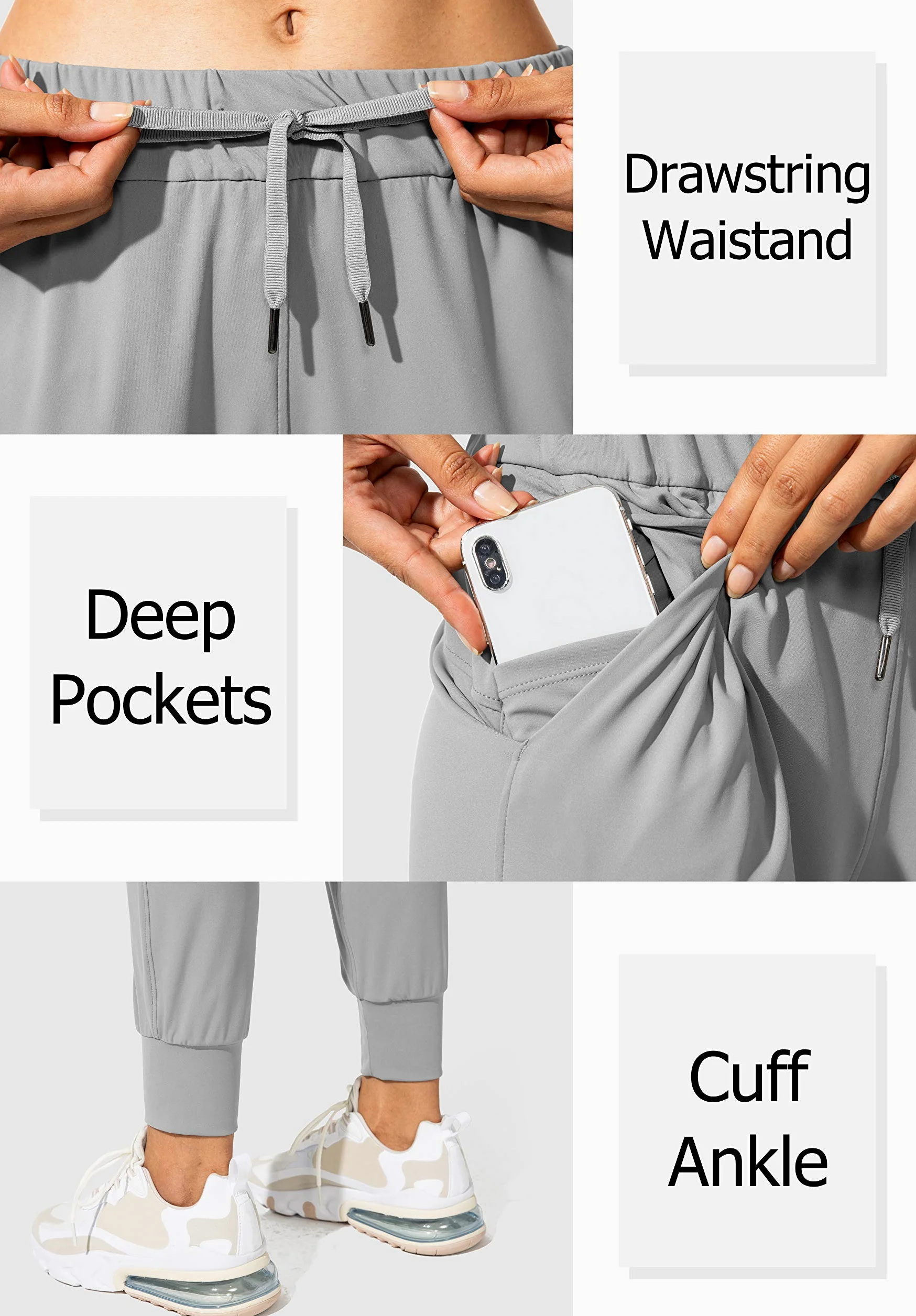 SANTINY Pantalones deportivos para mujer, con bolsillos, con cordón, para correr, descansar, entrenar, trotar
