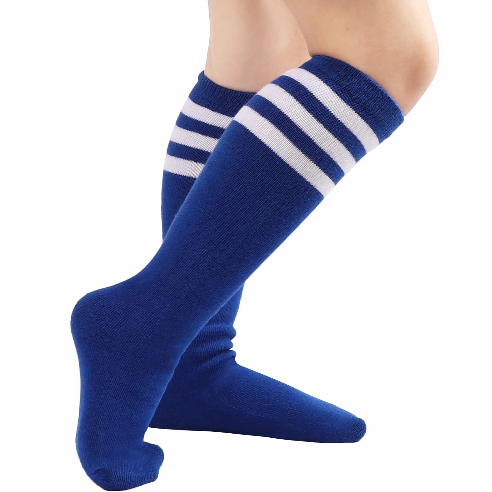 DRESHOW Calcetines de Fútbol a Rayas Hasta la Rodilla Algodón Largo Tubo para Niños