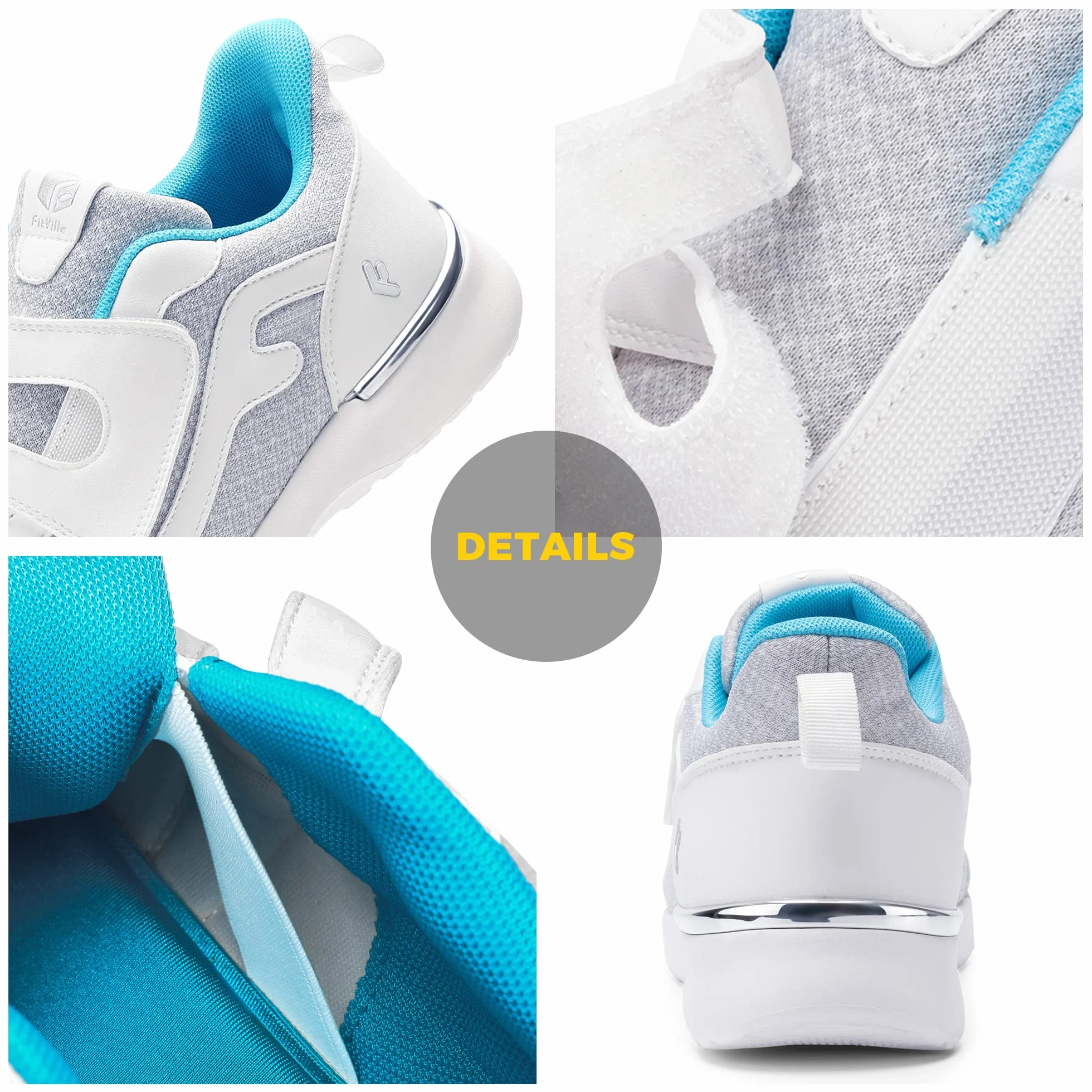 FitVille Zapatillas de Caminar con Velcro Anchos Transpirables para Mujeres Ligeros