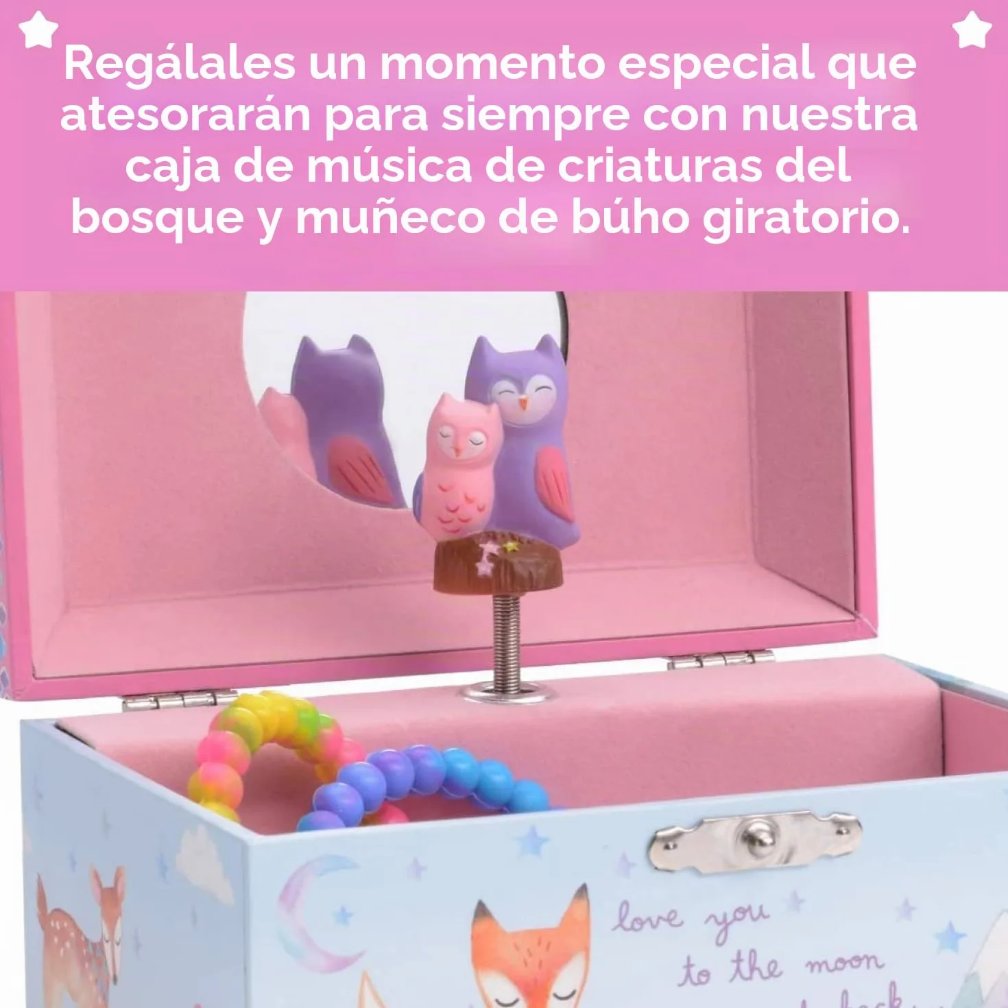 Jewelkeeper Caja Musical para Joyas para Niñas Búhos Animales del Bosque Melodía Estrellita