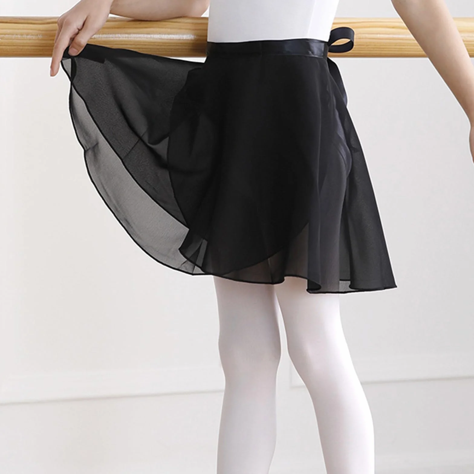 Falda de Ballet para Niña Mujer, Gasa Cintura Ajustable Lazo, 2 Piezas Negro