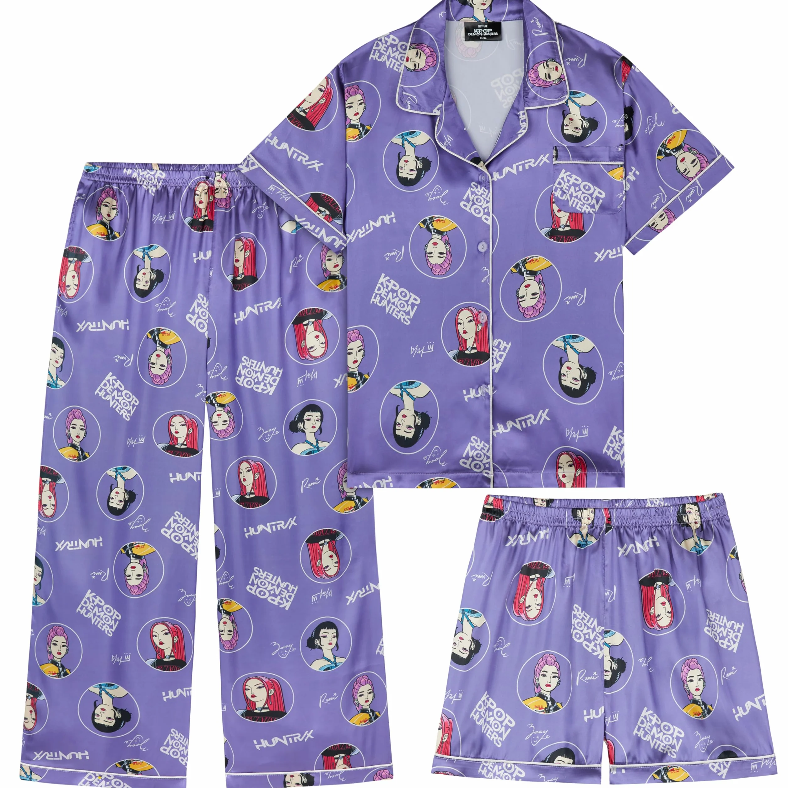 Pijama Niñas 5-14 Años Conjunto Satén 3 Piezas Camiseta Manga Corta Pantalon Largo y Corto