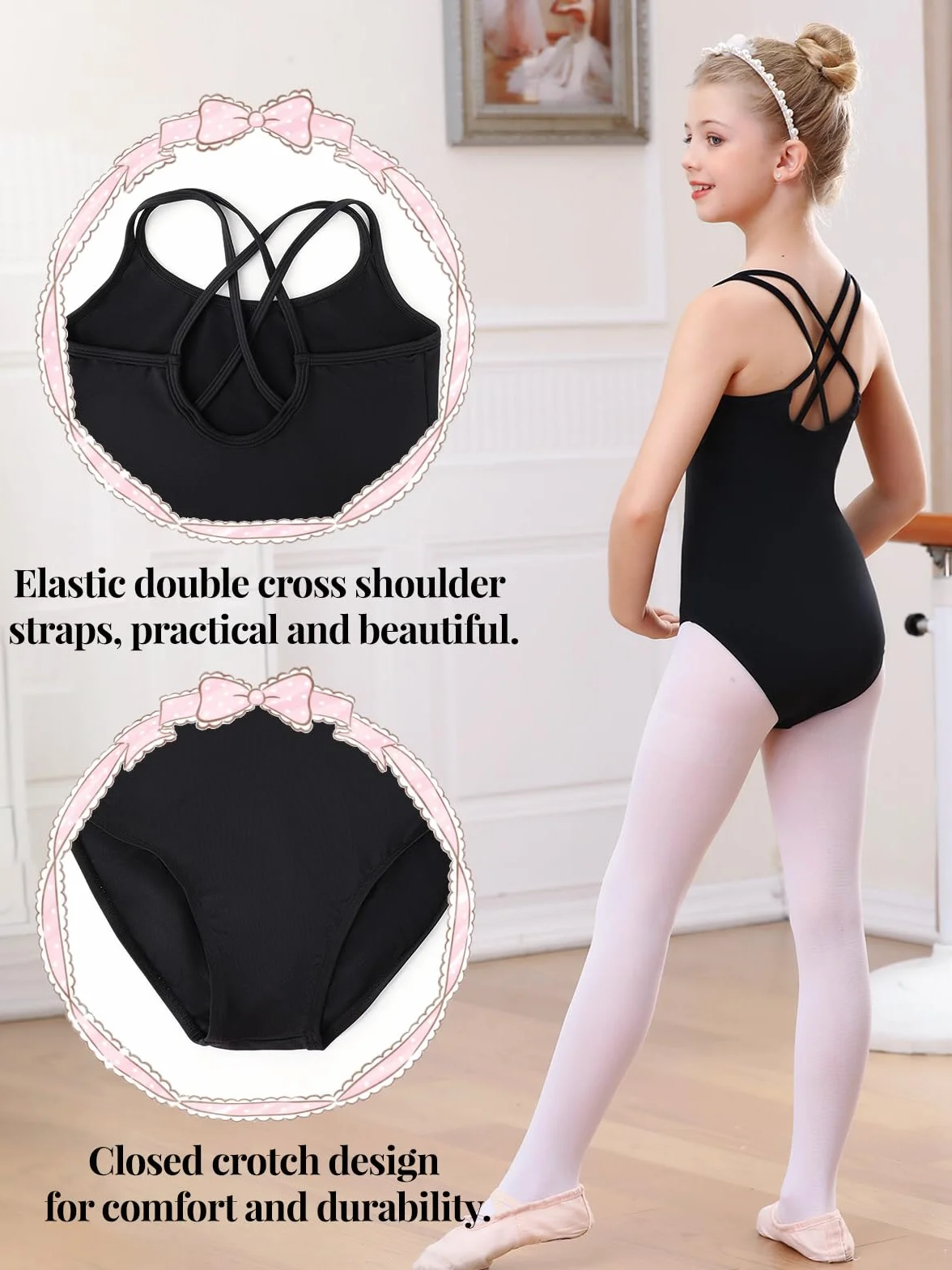 Leotardo Negro Ballet para Niñas 3-13 Años Ropa de Baile Gimnasia