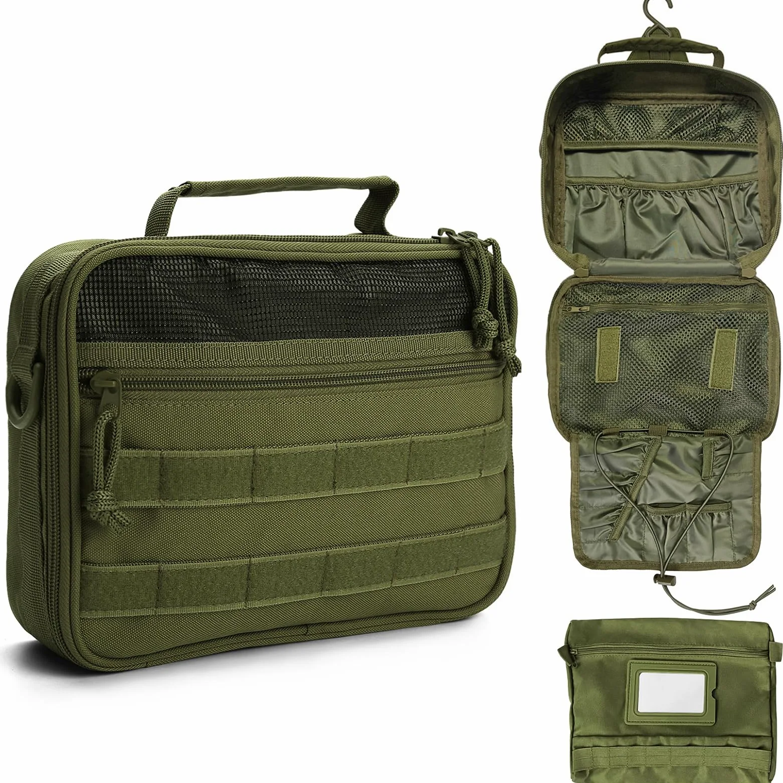 SMONT - Neceser táctico para Hombre, Kit de Aseo para Colgar, Bolsa de Afeitado para Viajes, Accesorio de baño, 24 cm, Verde, Multifuncional