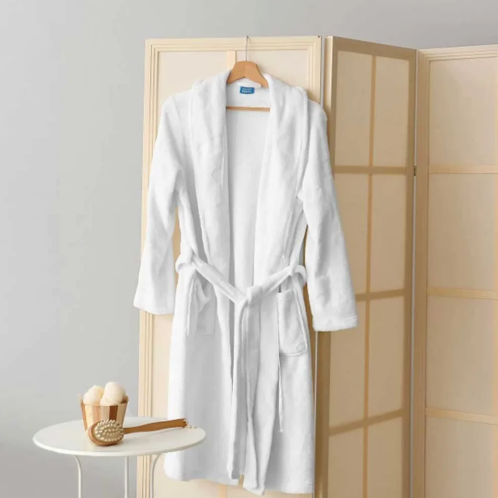 Alpes Blanc Albornoz de baño con cuello de chal 100% algodón, albornoz para hombre y mujer/salida de baño 100% algodón, blanco y blanco, XXL