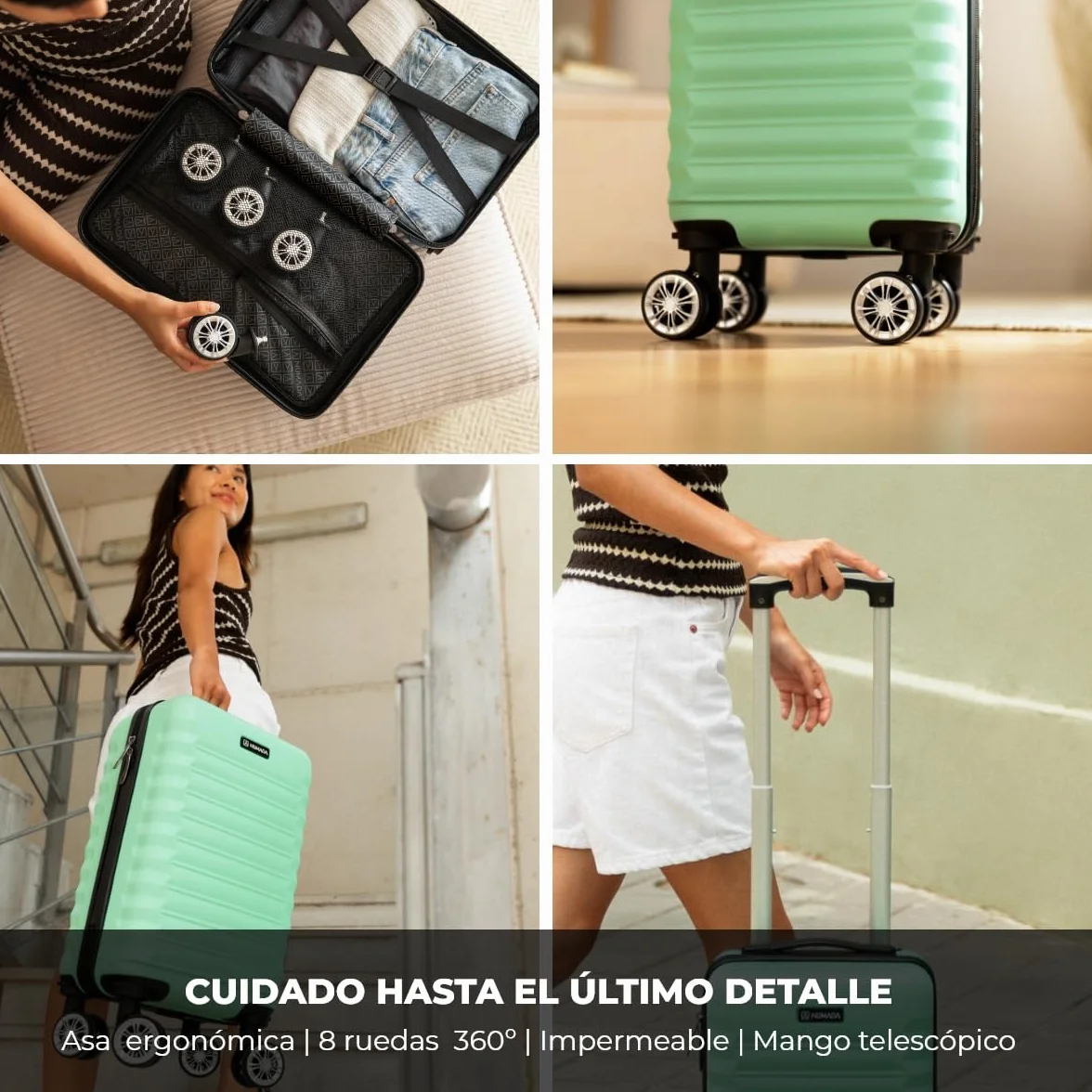 NUMADA Maleta de Viaje Cabina 40x25x20cm 20L Underseat 16 XXS con Ruedas Desmontables
