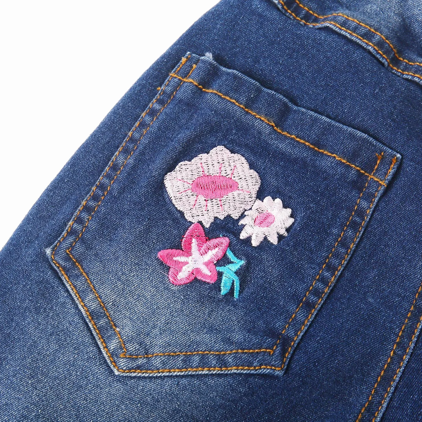 KIDSCOOL SPACE Vaqueros Bordados Niña, Pantalones de Mezclilla con Cintura Elástica