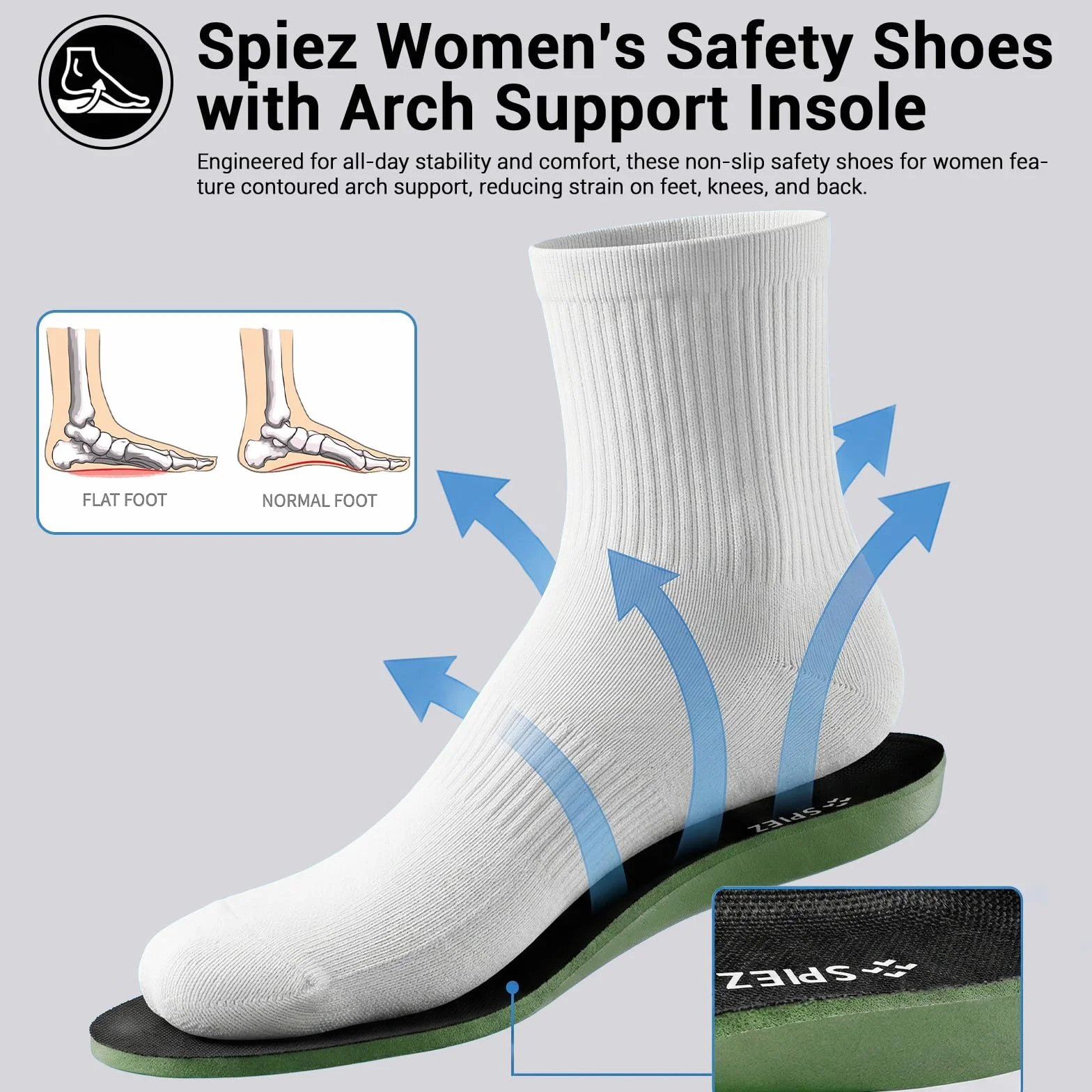 SPIEZ Zapatos Seguridad Mujer Air Cushion Slip-On Punta Composite Soporte Arco Negro-Morado EU 35-41