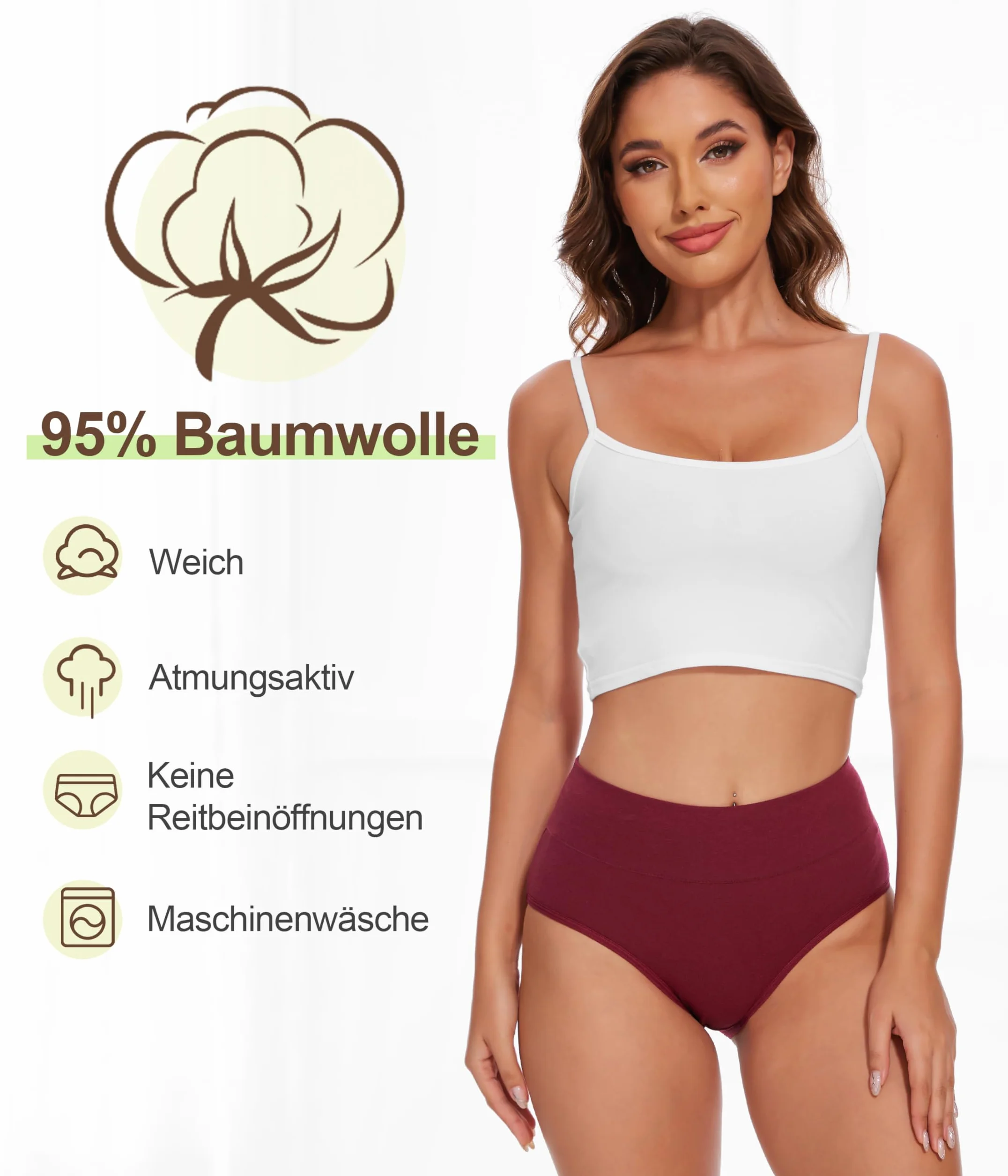 YESWEL Calzoncillos Mujer 5 Pack, Ropa Interior de Algodón Cintura Alta Hipster Bragas Elásticas Transpirables S-3XL