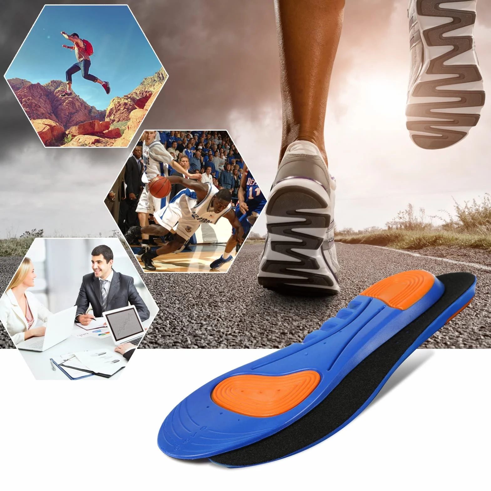 LIHAO 2 Pares Plantillas Zapatos Unisex Gel Deportivas Azul Naranja EU38-42