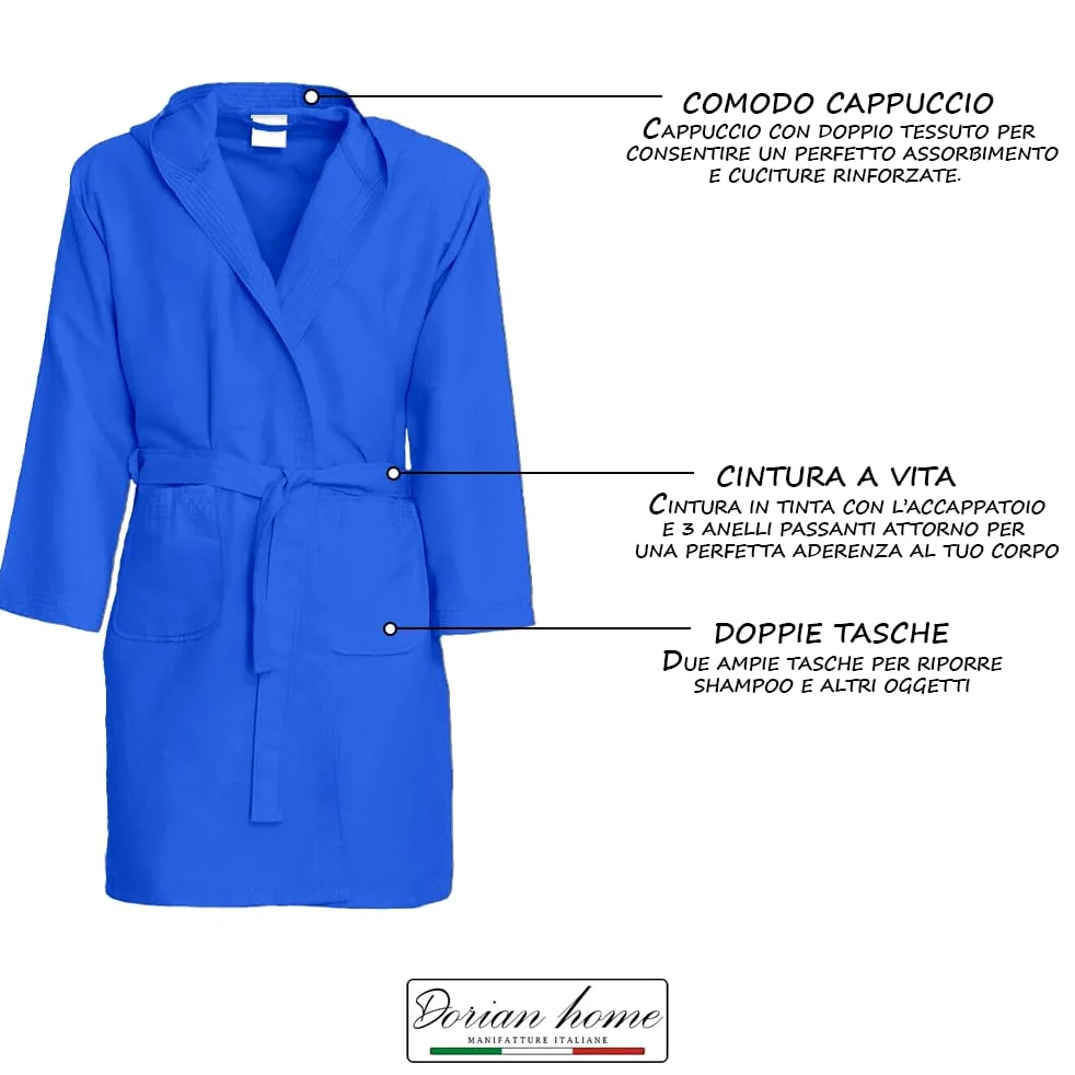 Dorian Home - Albornoz para hombre y mujer de microfibra hipoalergénica, suave, ligero, ahorra espacio, absorbente de secado rápido con capucha, bolsillos, cinturón con trabillas y gancho, lavable (no