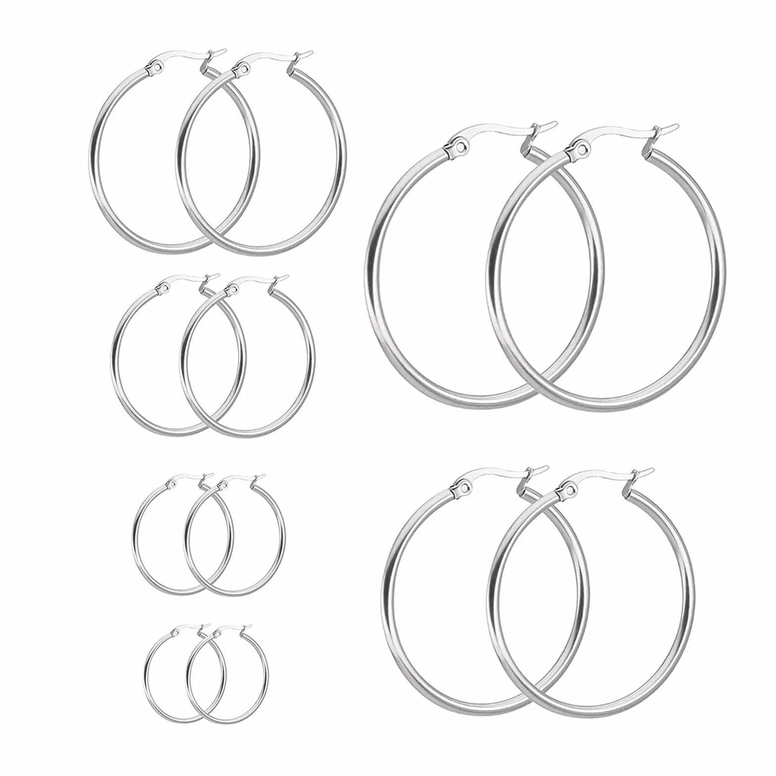 LEEQ Set de Pendiente Aro de Acero Inoxidable 6 Pares 6 Tamaños
