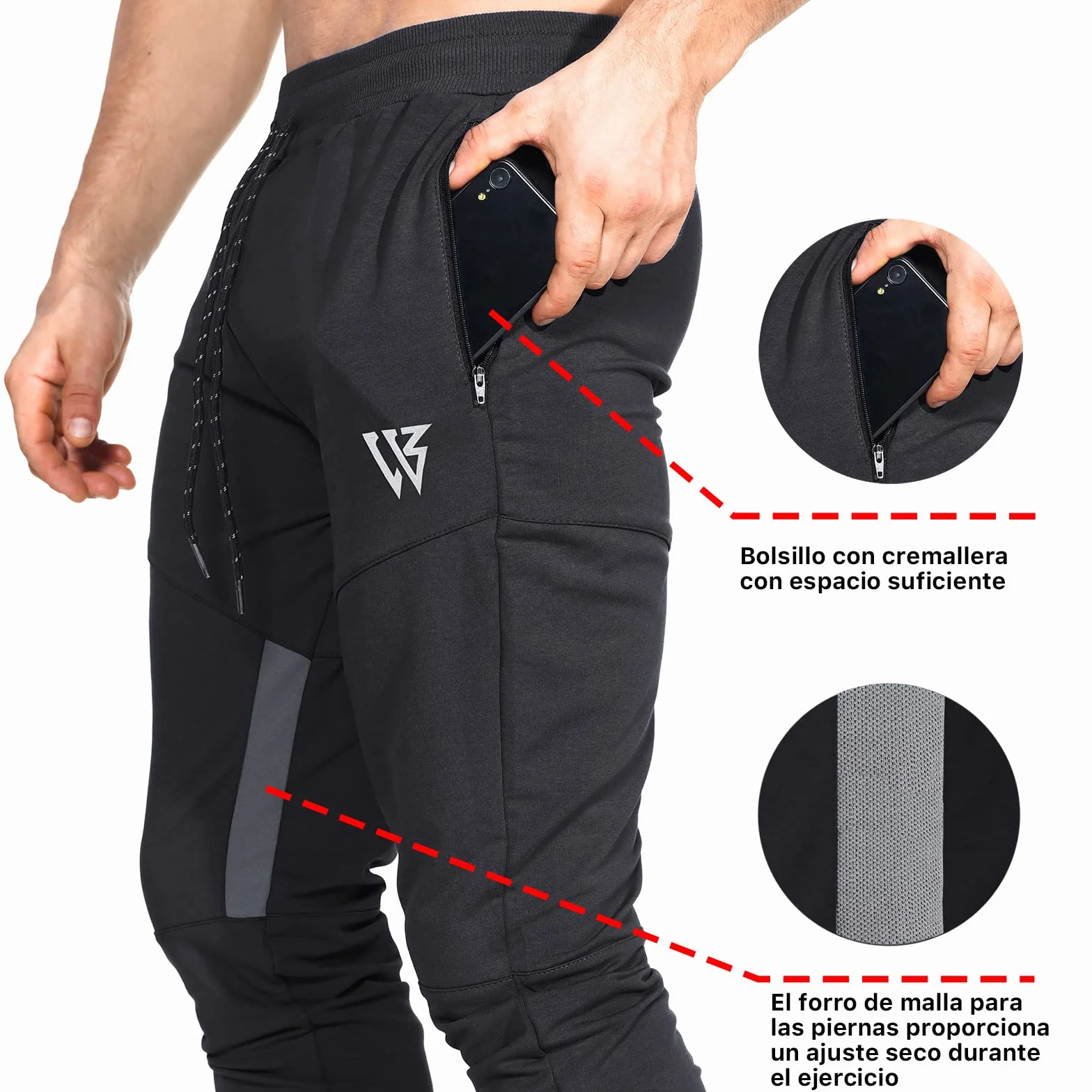 ZENWILL Cremallera Gym Jogger Pantalon Deporte Malla Transpirable Fitness Hombre