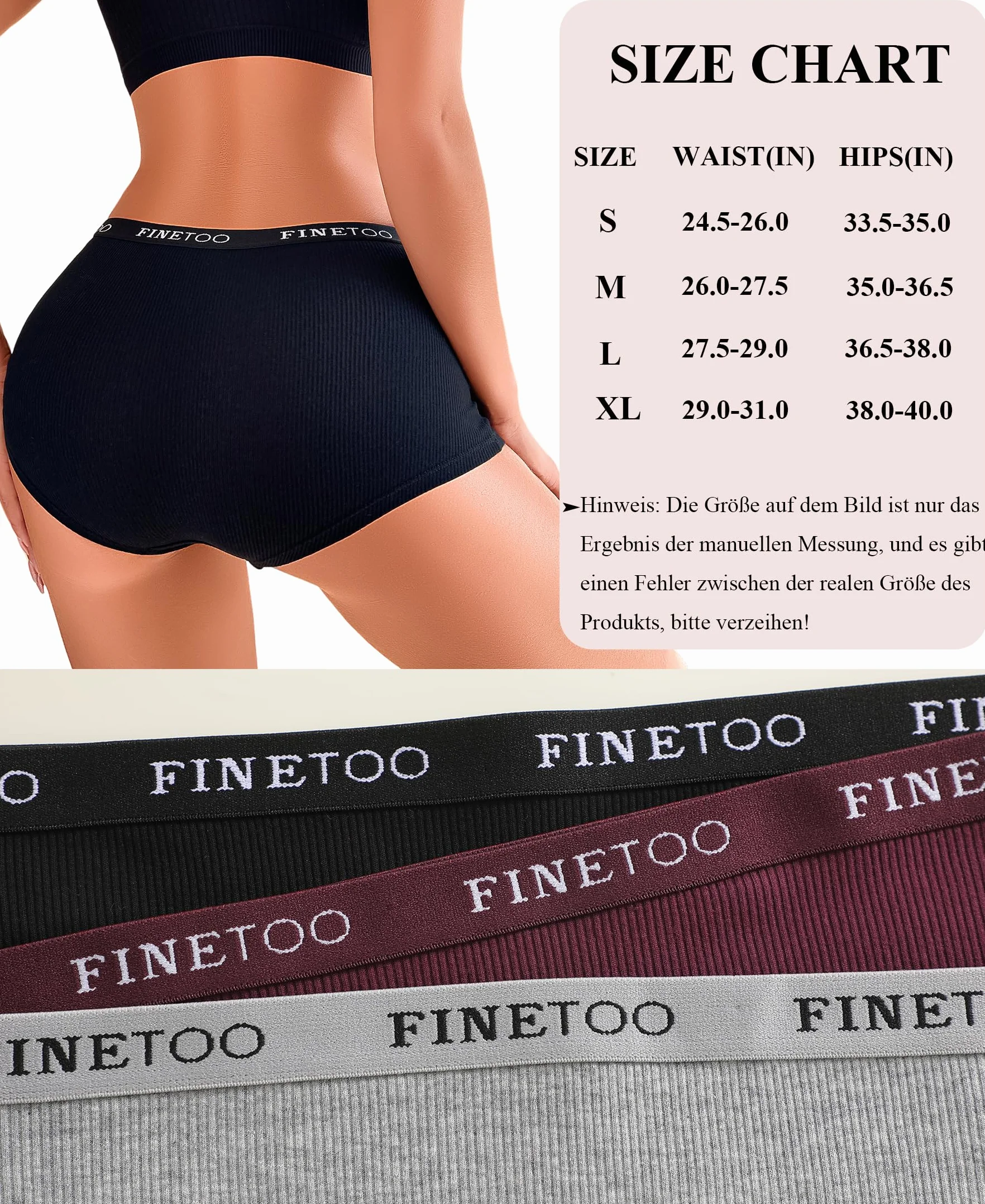 FINETOO Bragas de Algodón de 3 Piezas Calzoncillos Boxer de Mujer Suaves Transpirables S-XL