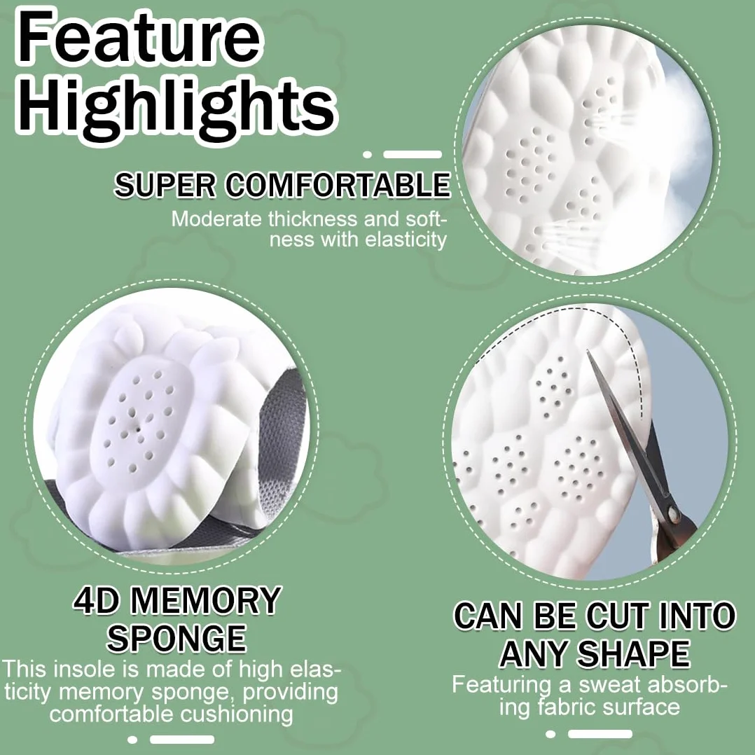 Plantillas Memory Foam Alivio Dolor Talón Plano Absorción Impactos Antifatiga Deporte Trabajo Uso Diario 41-42