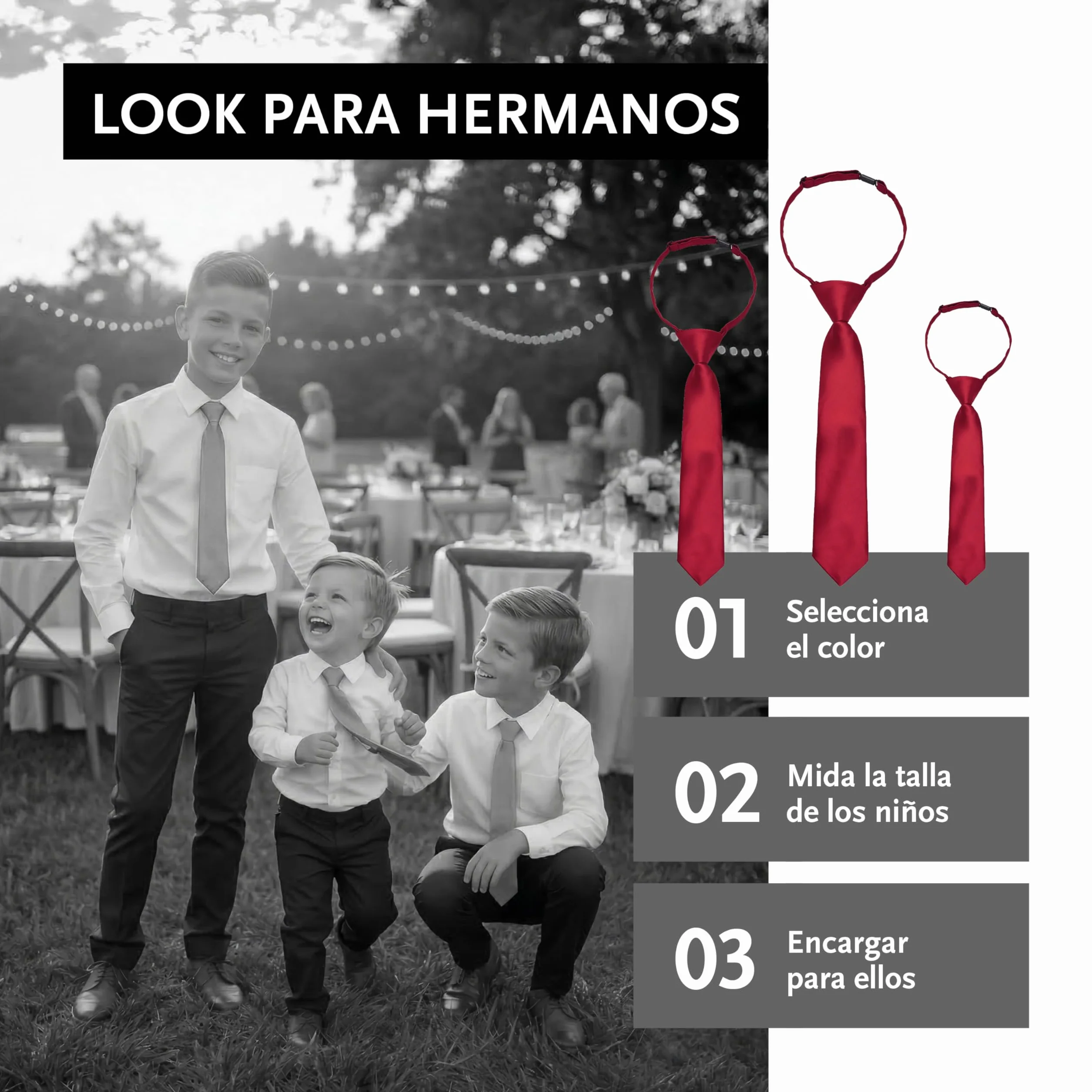 DonDon Corbata niño preatada y ajustable con clip 3 longitudes