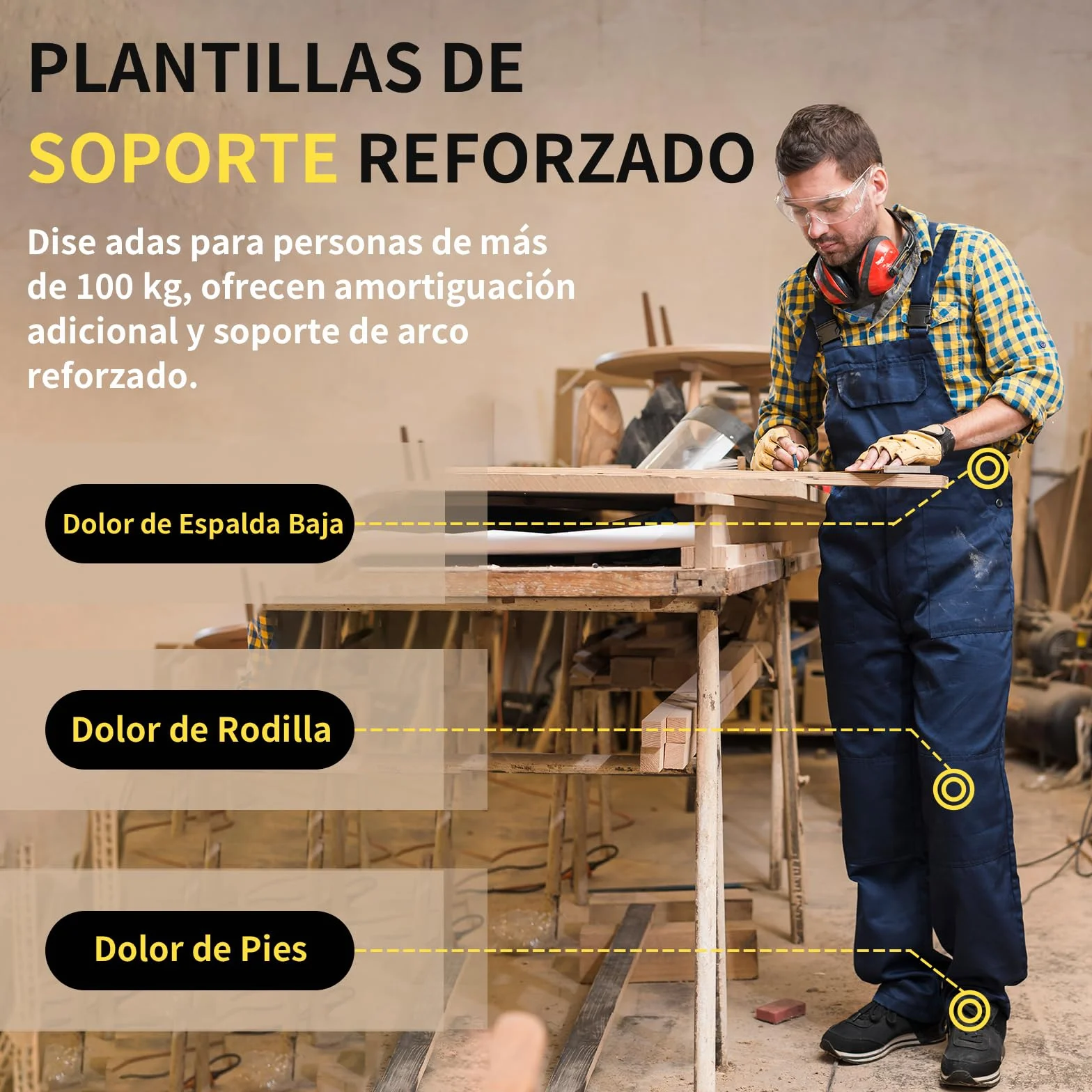 Plantillas para Fascitis Plantar con Soporte de Arco Rígido Alto, Insertos Ortopédicos para Pies Planos M:44-46