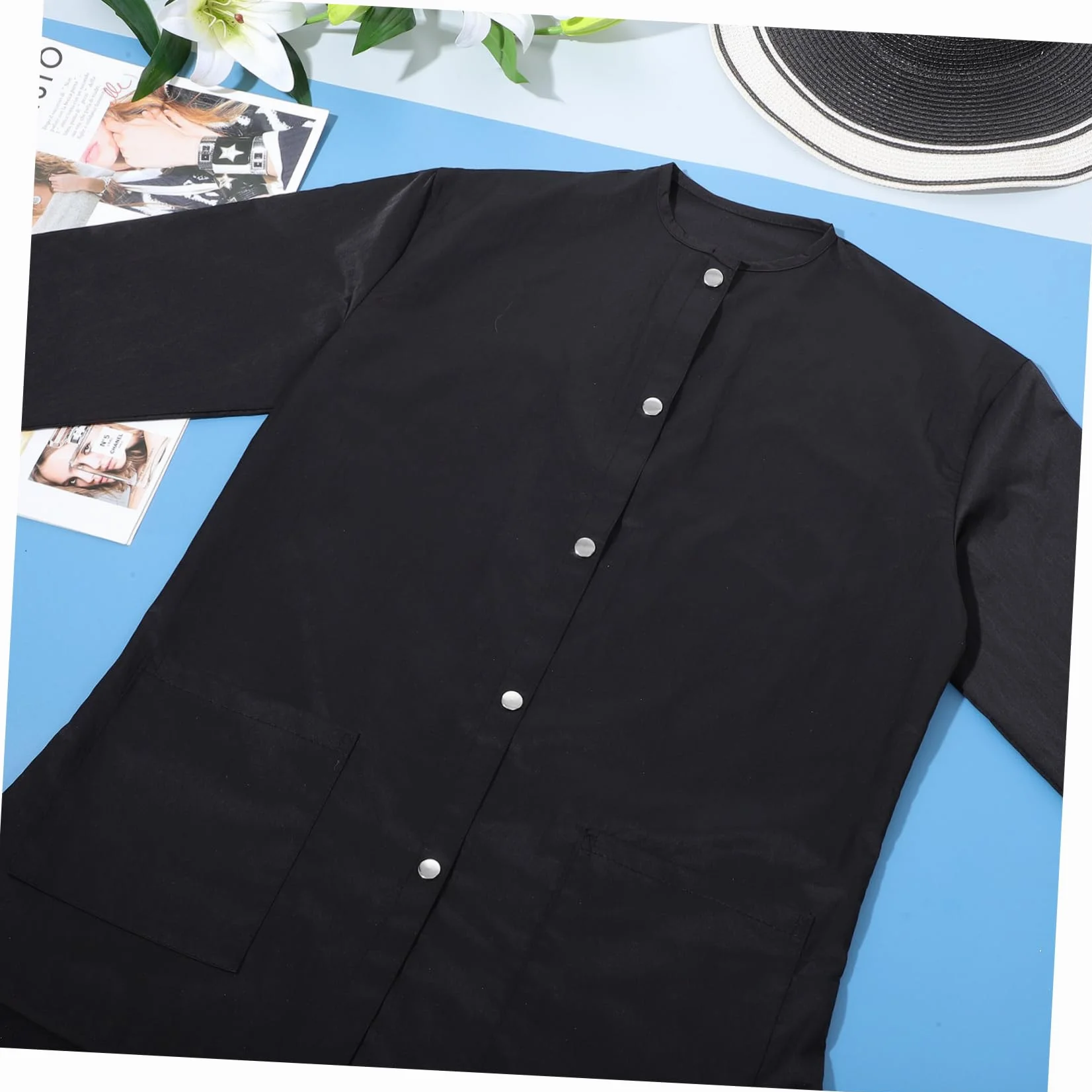 FOMIYES Vestido de Trabajo Manga Larga Negro para Salón de Belleza