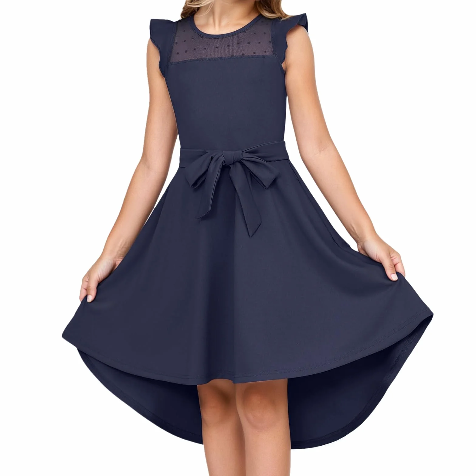 Vestidos de Verano para Niñas Elegantes Sin Mangas Cuello Redondo 6-15 Años