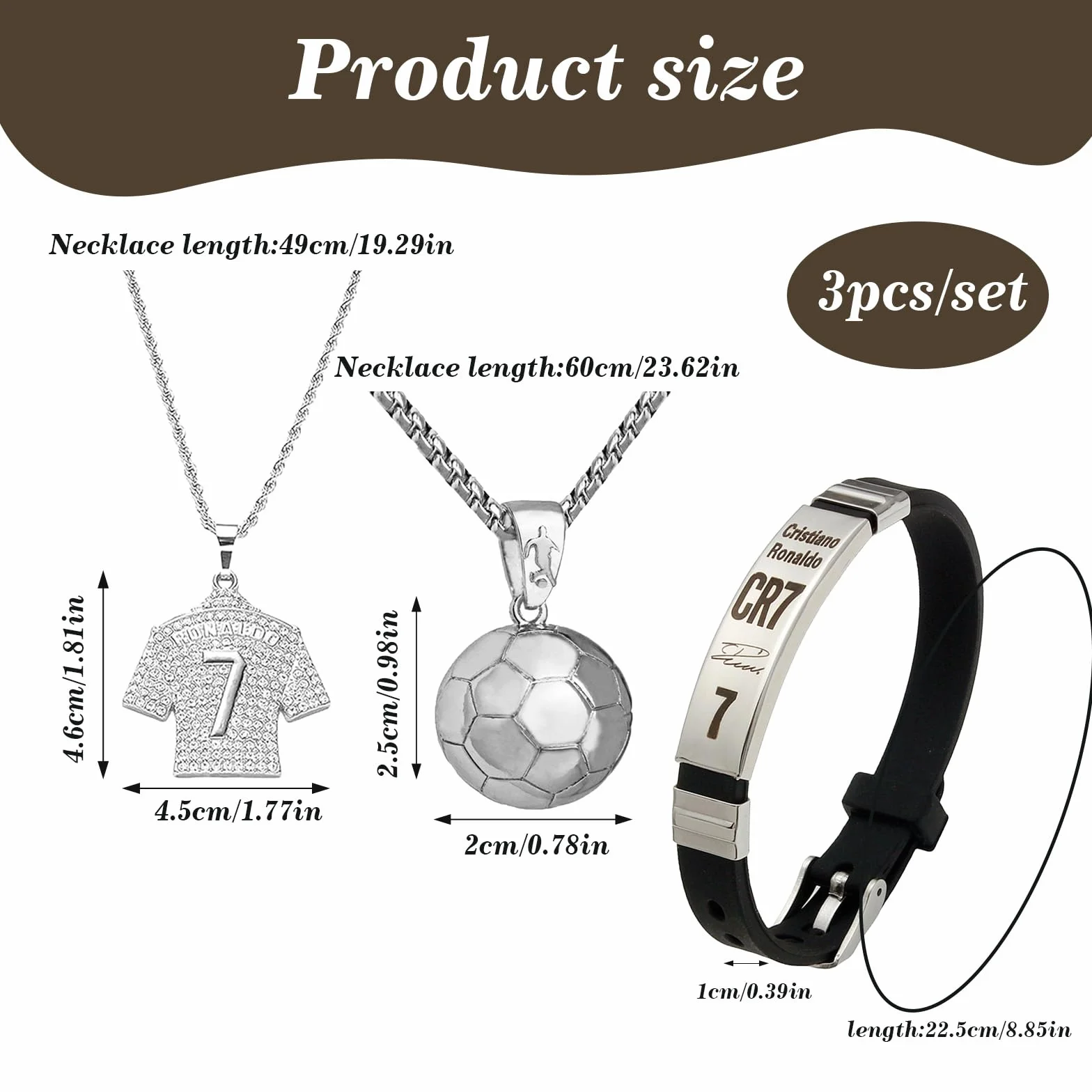 Collar de Fútbol Número 7 Ajustable Plata para Niños - Pulsera de Fútbol Regalo