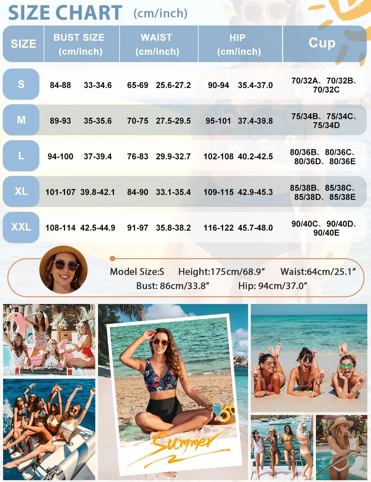 Tuopuda Bikini para Mujer Tallas Grandes Dos Piezas Cuello en V Cintura Alta Control de Vientre Traje de Baño Verano