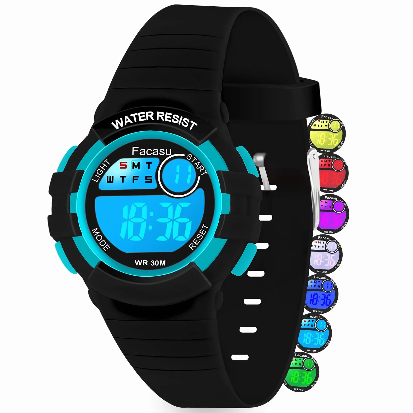 Reloj Digital Deportivo para Niños Niñas Resistente al Agua 50m con Luz Colorida Cronómetro Alarma 12/24h