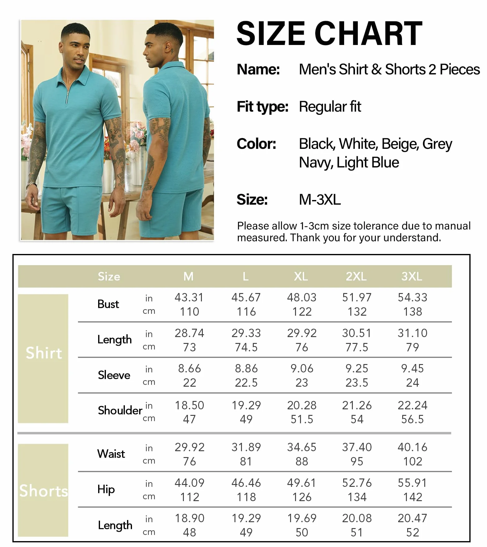 CTU Chándal para hombre 2 piezas camiseta polo pantalones cortos traje verano ropa deportiva