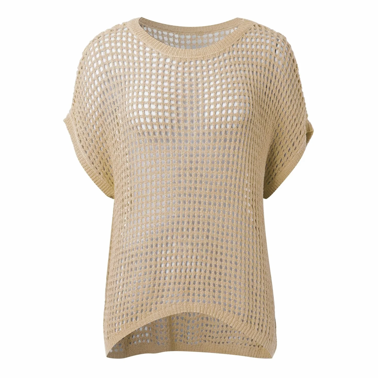 Top Mujer Ganchillo Cuello Redondo Cover Up Rejilla Chic Camiseta Punto Casual Blusa Suéter de Manga Corta con Cuello Redondo para Mujer, Tops de Punto calados de Ganchillo Informales