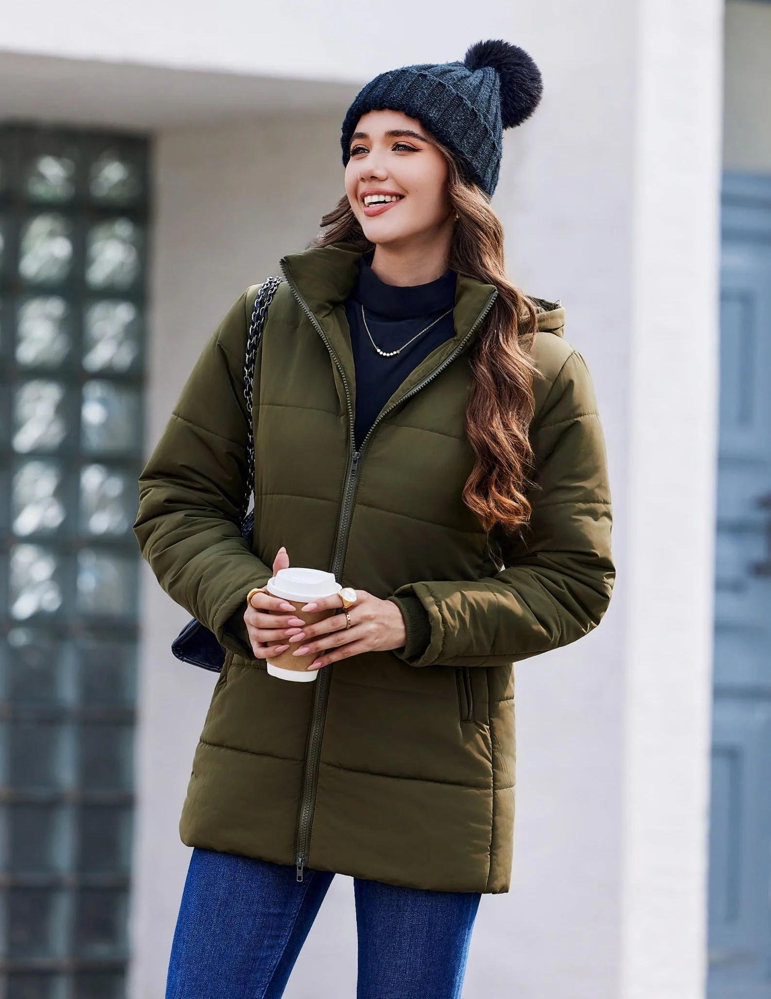 Hotouch Abrigo de invierno para mujer largo acolchado con capucha ajustado cálido chaqueta informal a prueba de viento gruesa algodón S-XXL