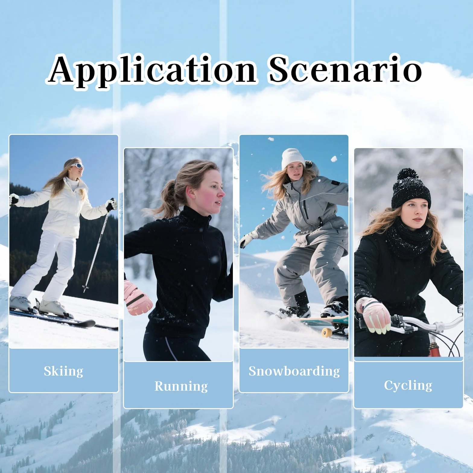 Guantes de esquí impermeables para mujer térmicos a prueba de viento con bolsillo cremallera