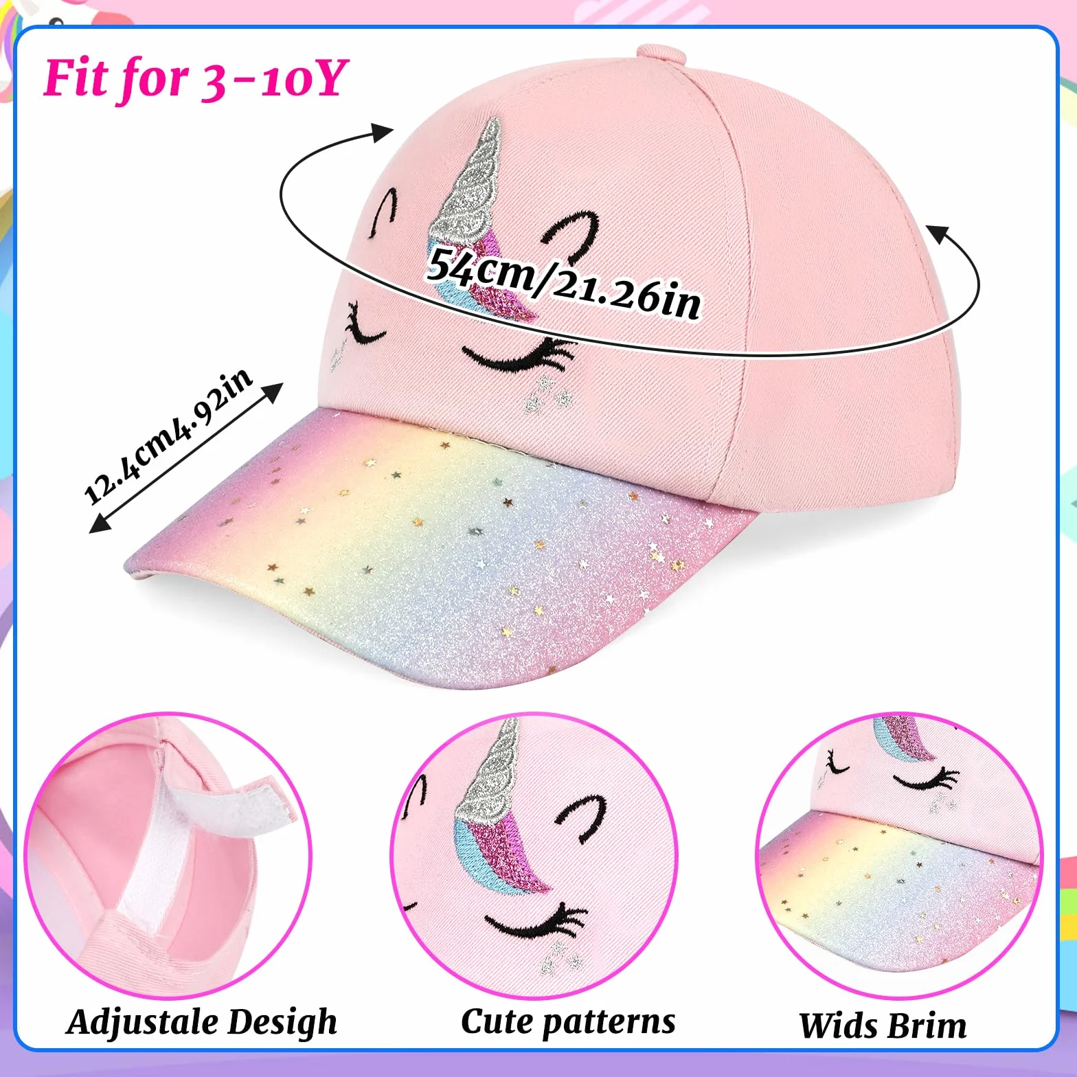 Gorra de Béisbol Unicornio para Niñas con Gafas de Sol Polarizadas Ajustable