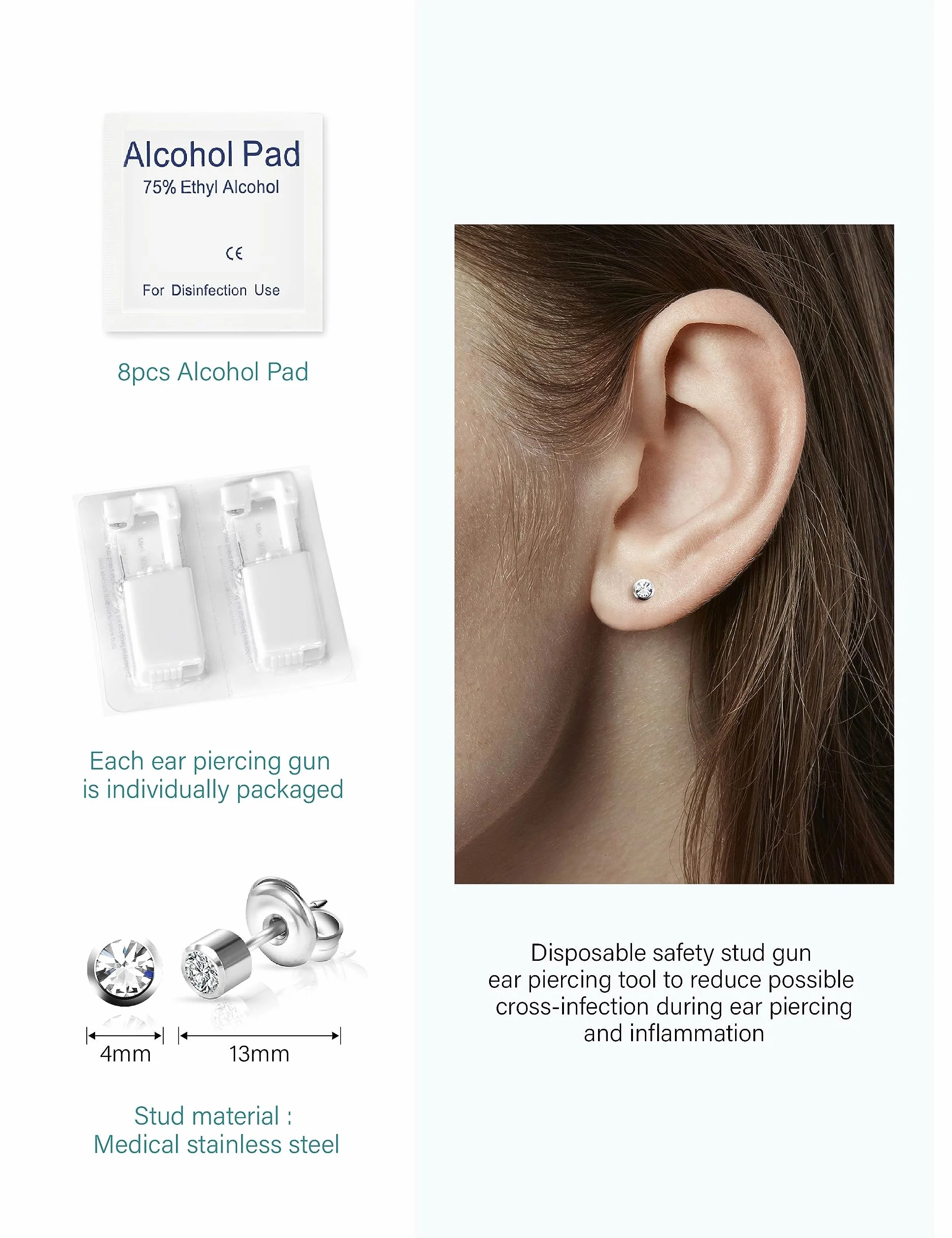 Yiorxu 8 Piezas Pistola para Perforar Oídos, Juego de Piercing Desechable Estéril