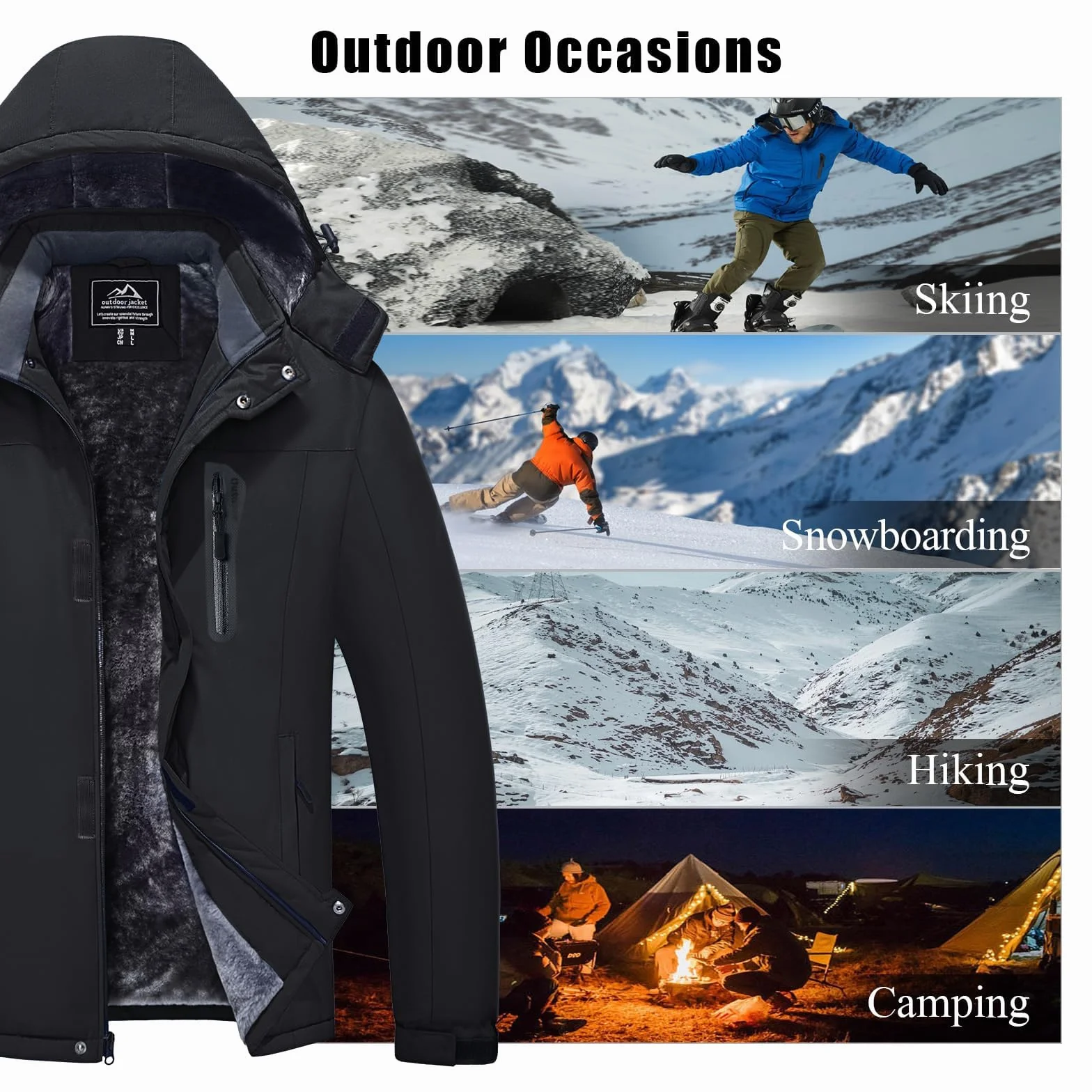 MAGCOMSEN Chaqueta de esquí impermeable Parka cortaviento con capucha