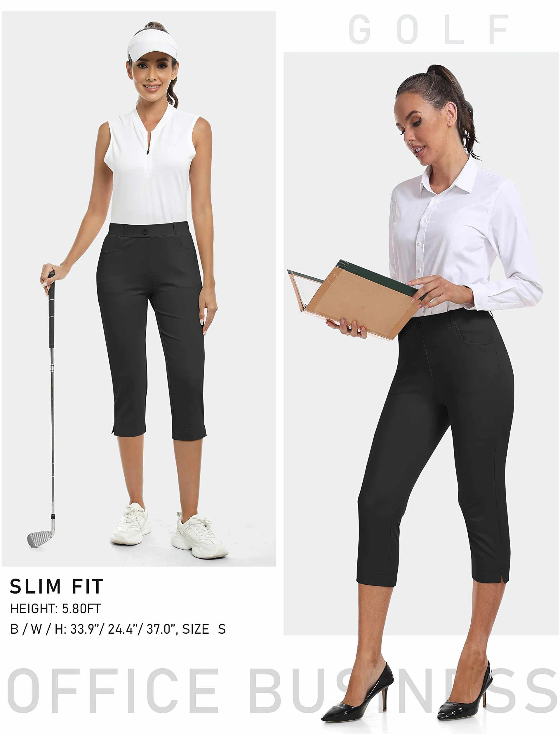 Pantalones de Capri para Mujer Cintura Alta Oficina Trabajo Negocios Casual Yoga Leggings Verano Pantalones con Bolsillos