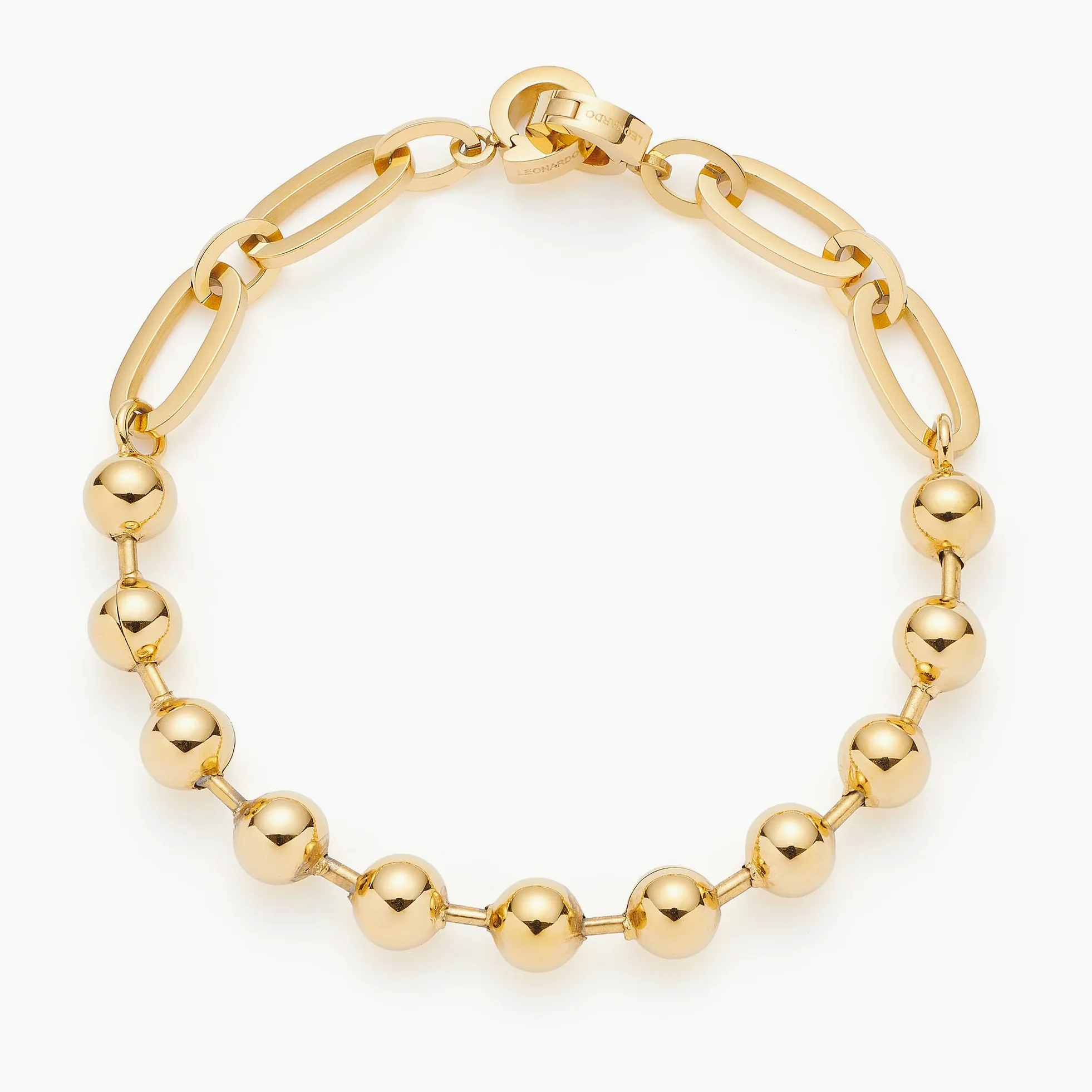 JEWELS BY LEONARDO Pulsera Dotty • Pulsera de acero inoxidable dorado • Bolas fuertes con elegantes puentes • 19 cm de longitud • Joyas regalo para mujeres • 024925