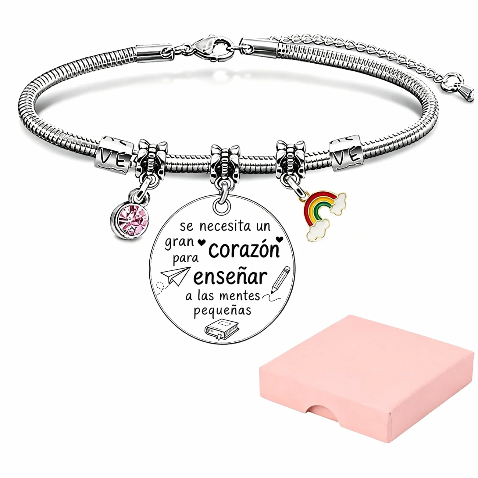 Pulsera ajustable con colgante grabado regalo profesora infantil