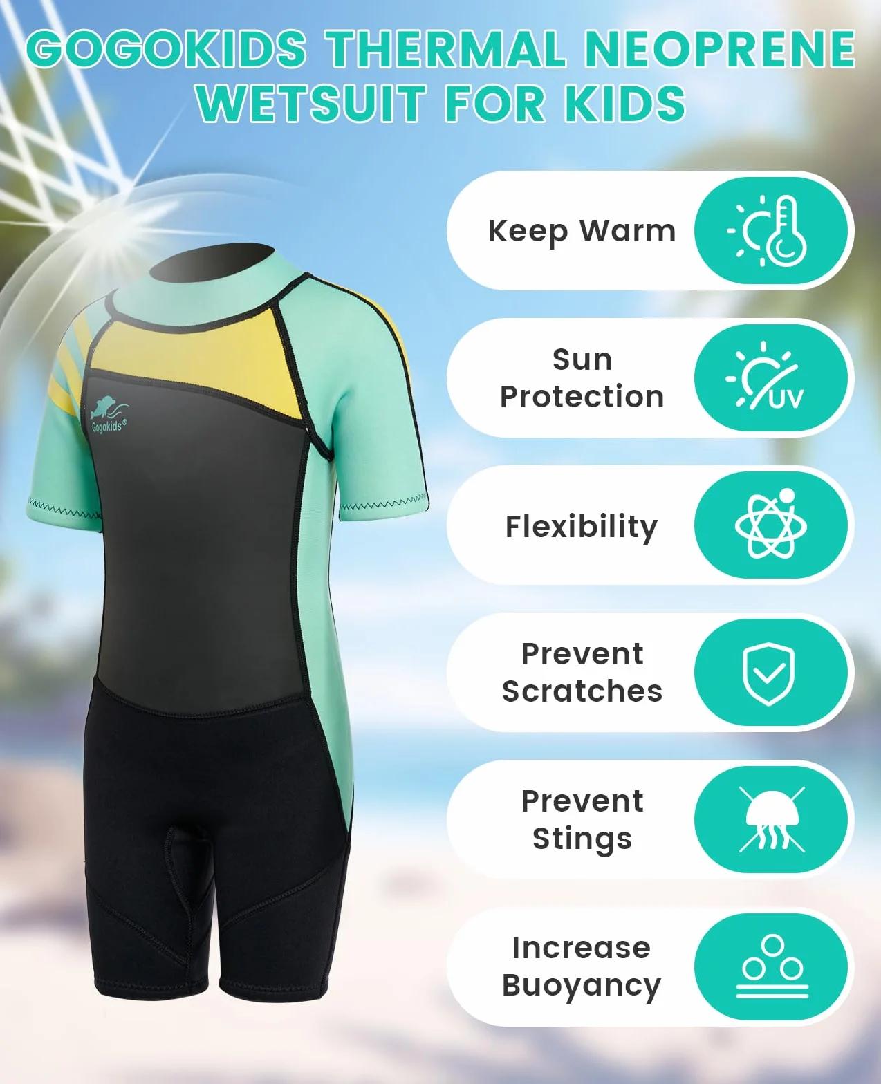 Gogokids Traje de Buceo 2.5MM Manga Corta Neopreno Cremallera Trasera Natación Niños 2-11 Años