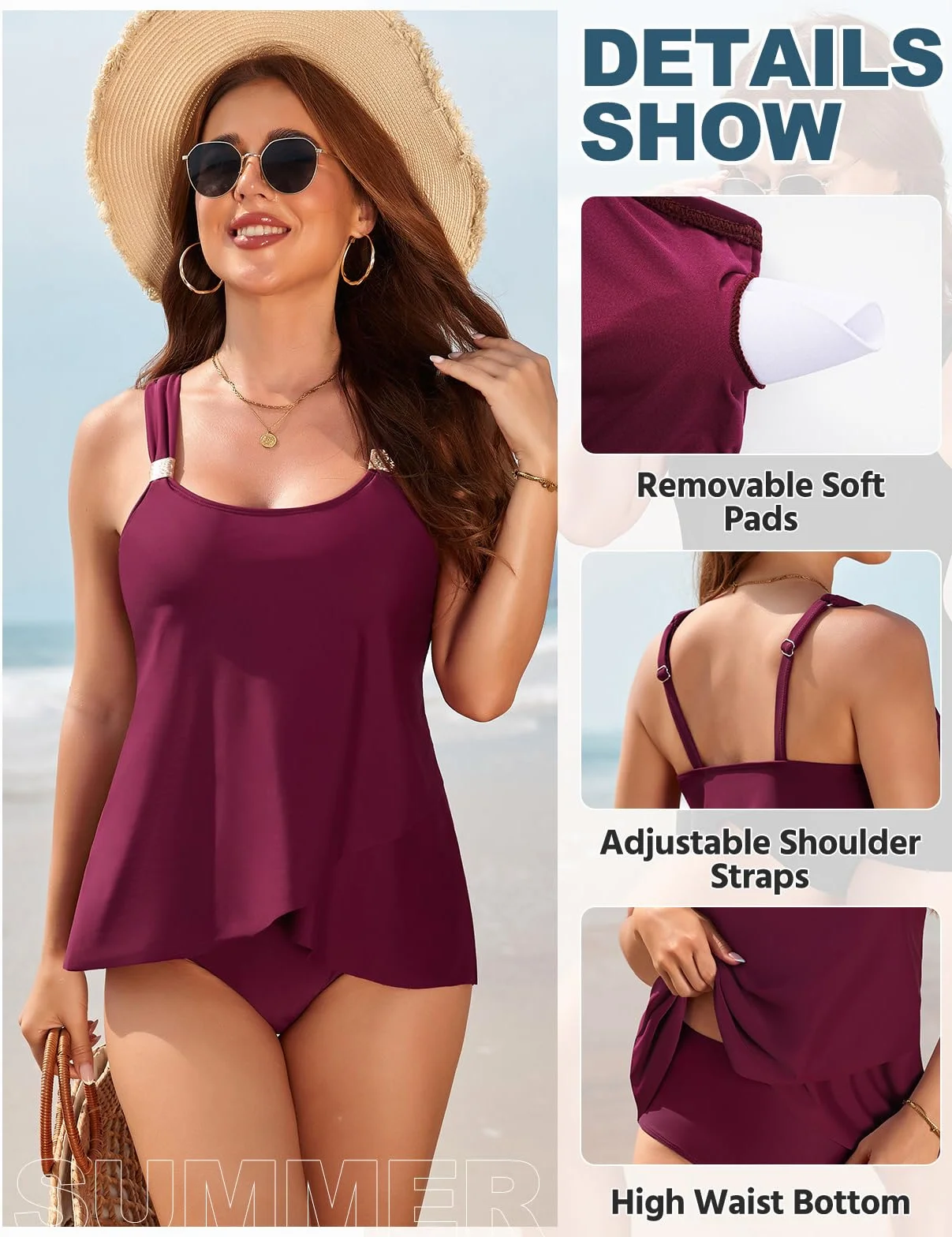 Svanco Tankini Mujer Barriga Reductor, Conjunto de Dos Piezas para Playa