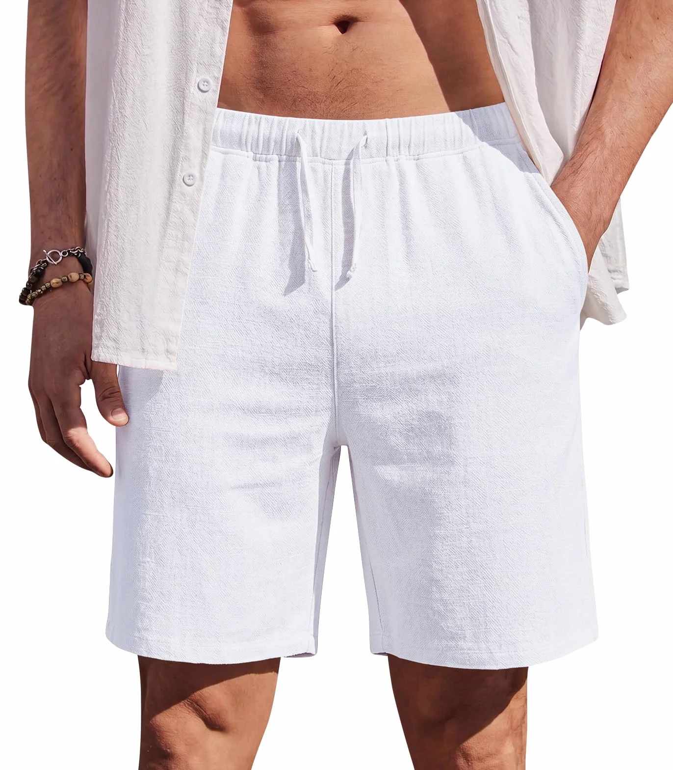 Pantalones Cortos de Lino Hombre Bermudas Casuales Shorts Playa Verano