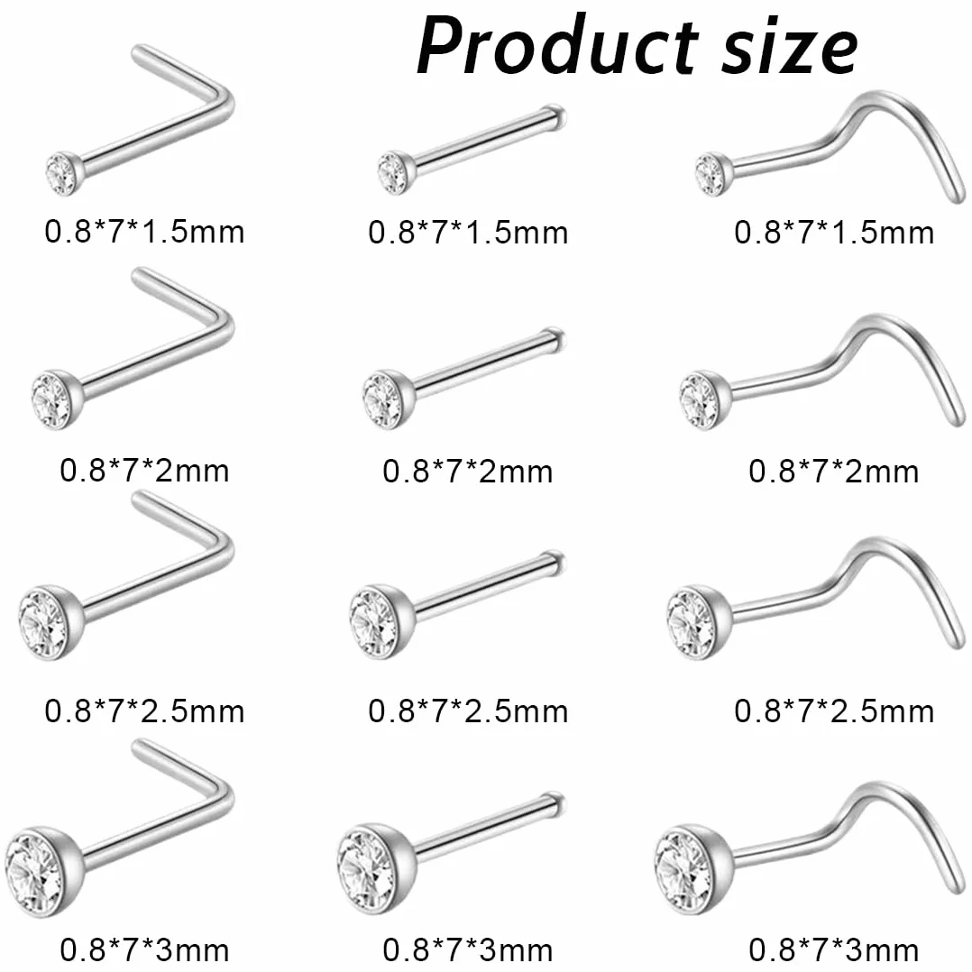 JEYORZY 12 Piezas Piercing Nariz Acero Quirurgico Anillo Joyería para Mujeres Hombres