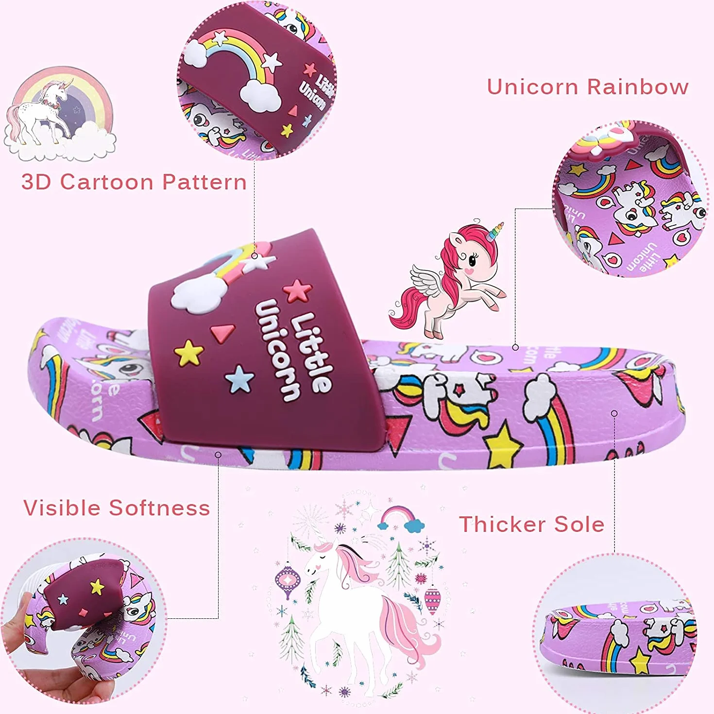 Chanclas para Niñas Sandalias de Baño Antideslizantes Unicornio