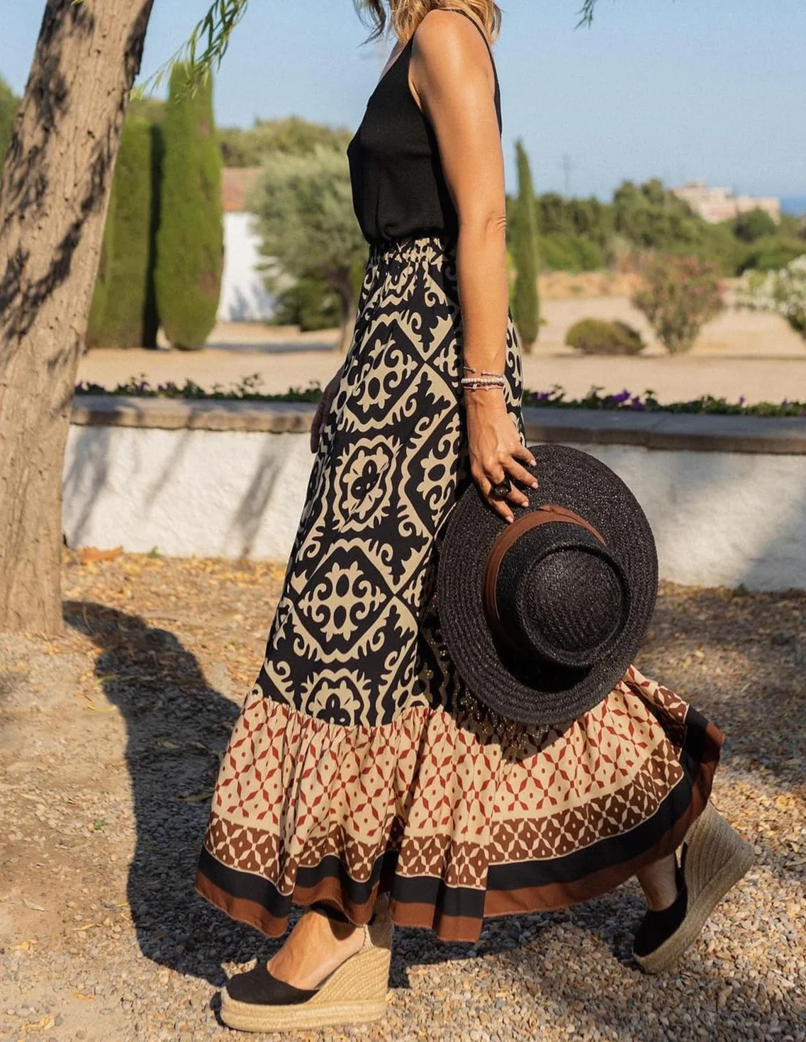 Falda Larga Estampada Mujer Cintura Alta Elástica Boho Floral Tubo Verano