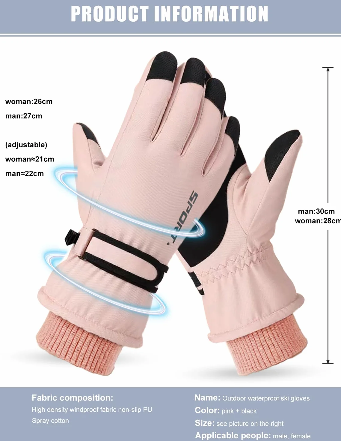 Guantes de Esquí Impermeables Mujer Nieve Invierno - Grueso Térmicos Pantalla Táctil Unisex Snowboard Moto Ciclismo